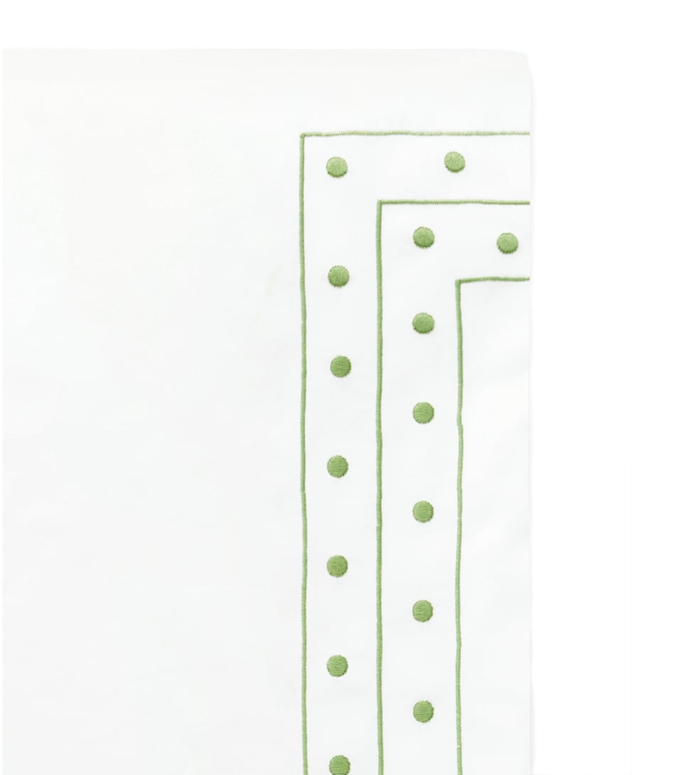 Loretta Caponi Cotton Stripes and Dots Super King Flat Sheet (270cm x 300cm) White With Sage