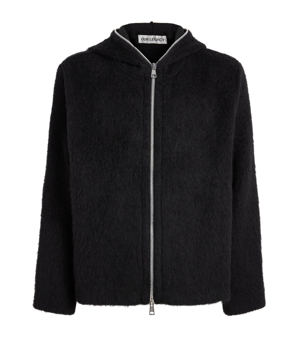 Our Legacy Mens Full-Zip Hoodie Black Hairy Wool