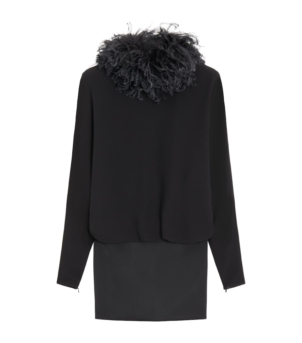 Valentino Womens Silk Feather-Trim Mini Dress