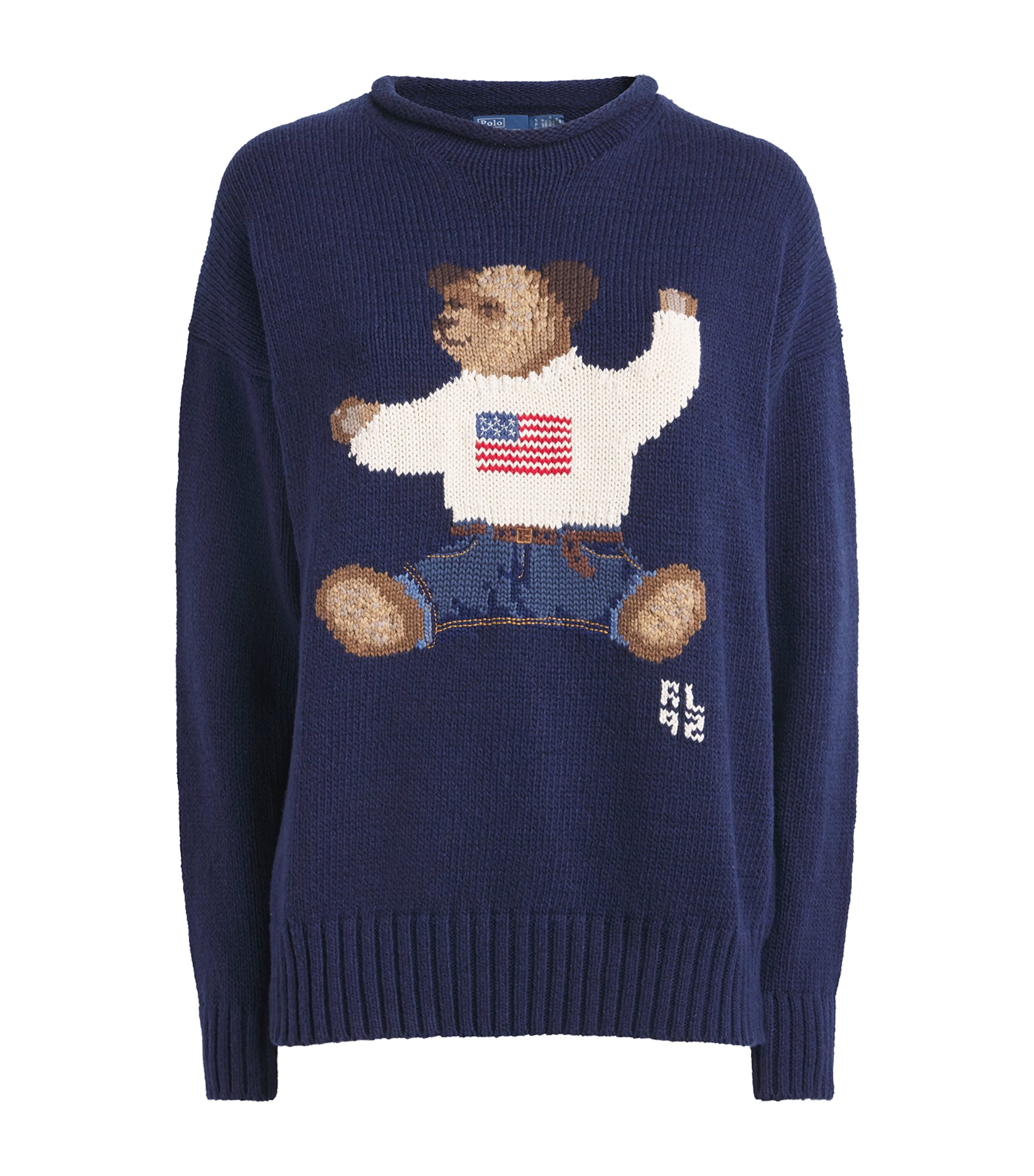 Polo Ralph Lauren Womens Cotton-Linen Sitting Polo Bear Sweater Newport Navy Multi