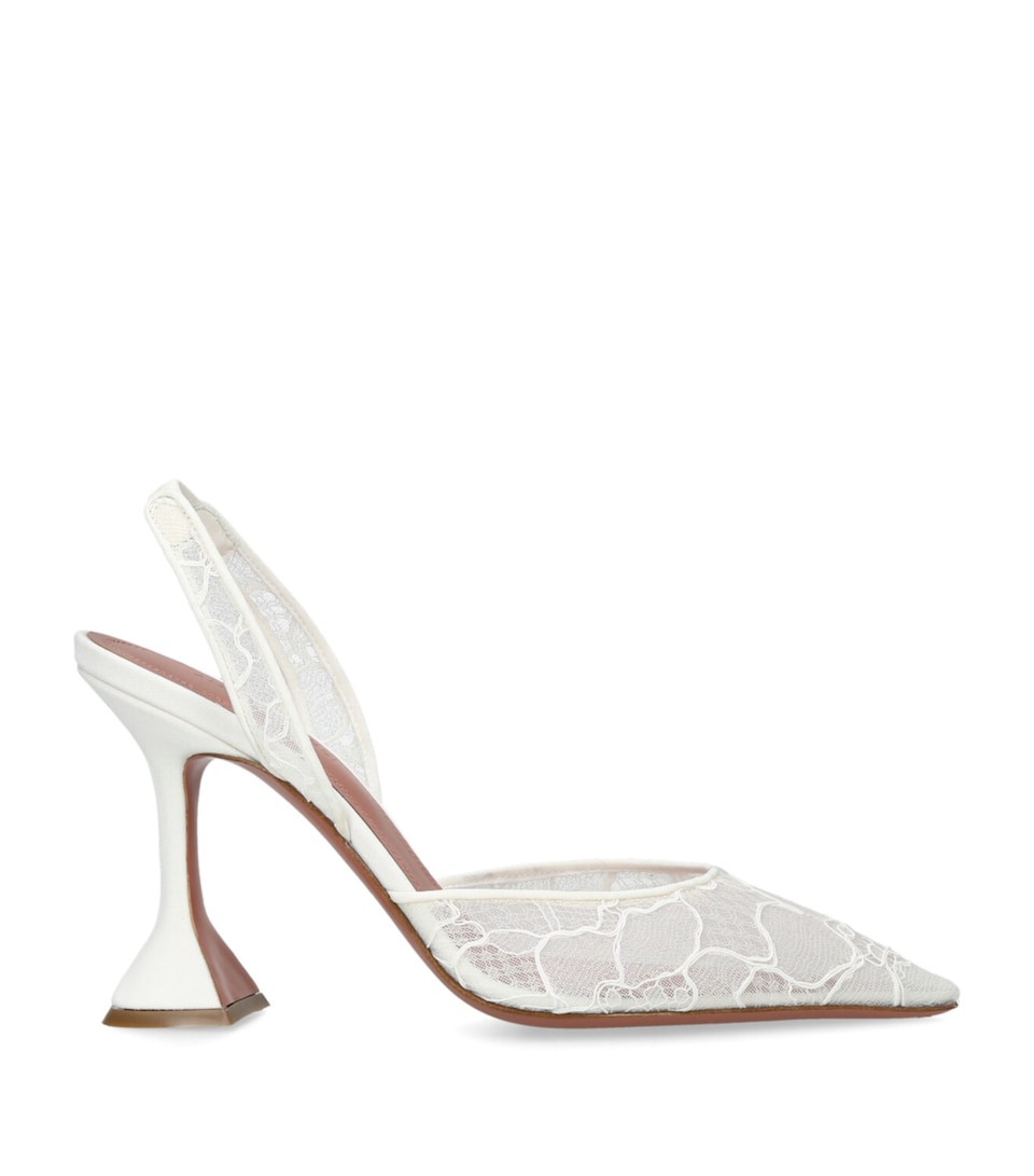 Amina Muaddi Lace Holli Slingback Heels 95 White