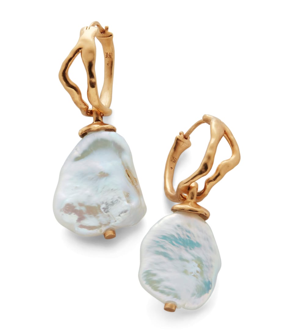 Monica Vinader x Mother of Pearl Large Gold Vermeil and Keshi Pearl Drop Earrings Gold Vermeil