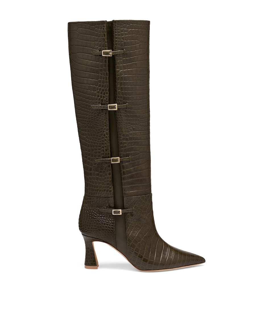 Malone Souliers Croc-Embossed Leather Nolan Knee-High Boots 70 Olive