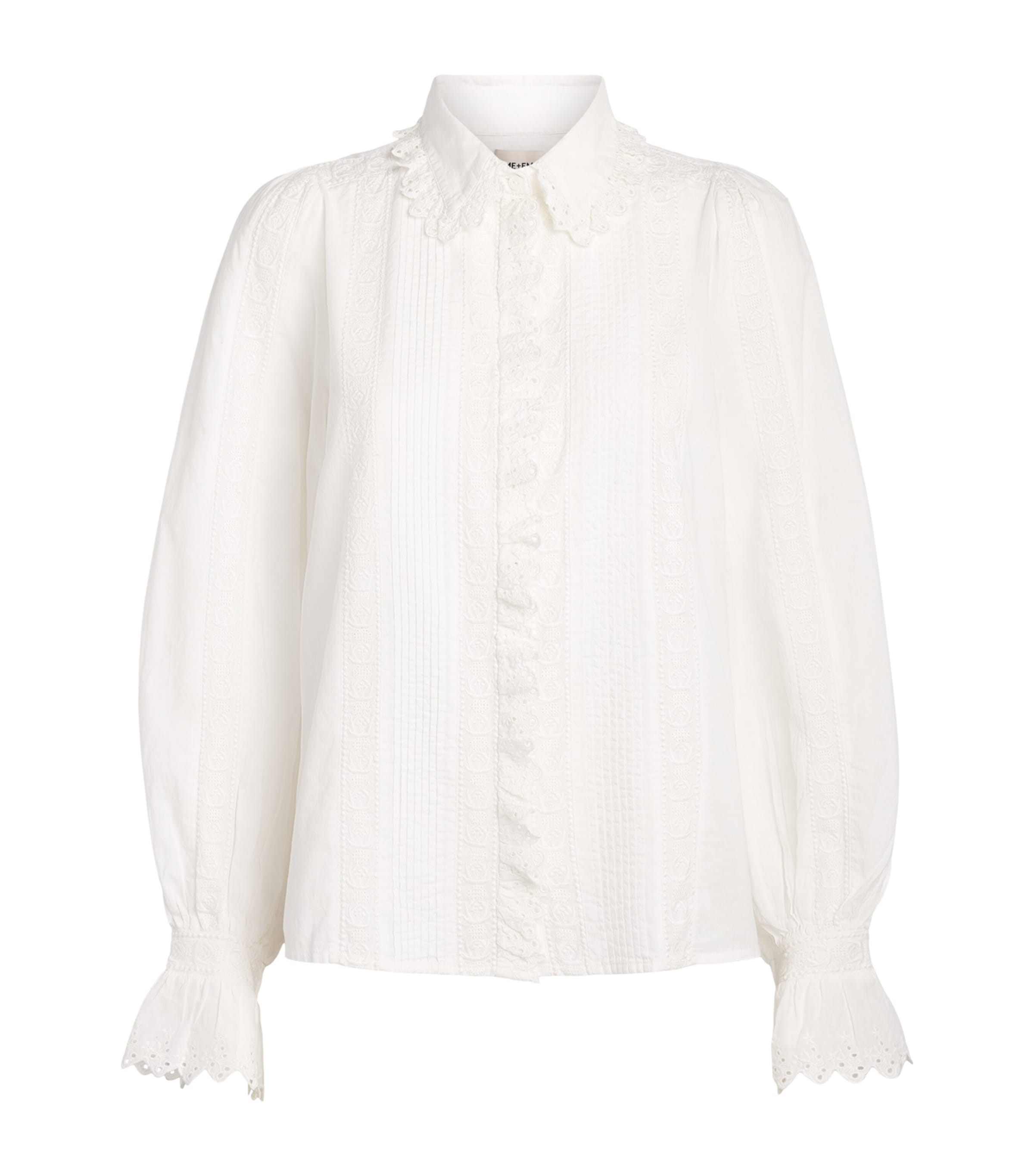 ME+EM Womens Cotton Voile Embroidered Blouse Soft White