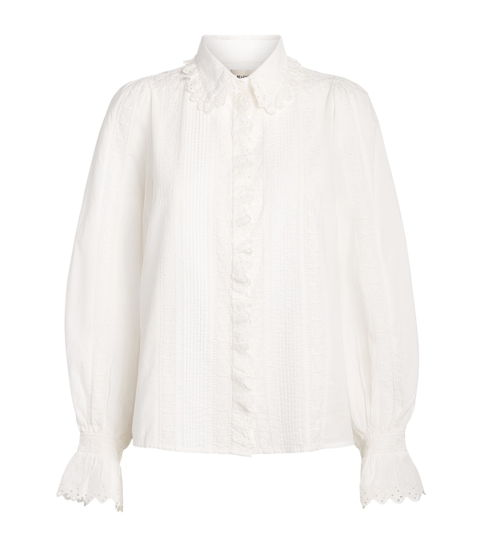 ME+EM Womens Cotton Voile Embroidered Blouse Soft White
