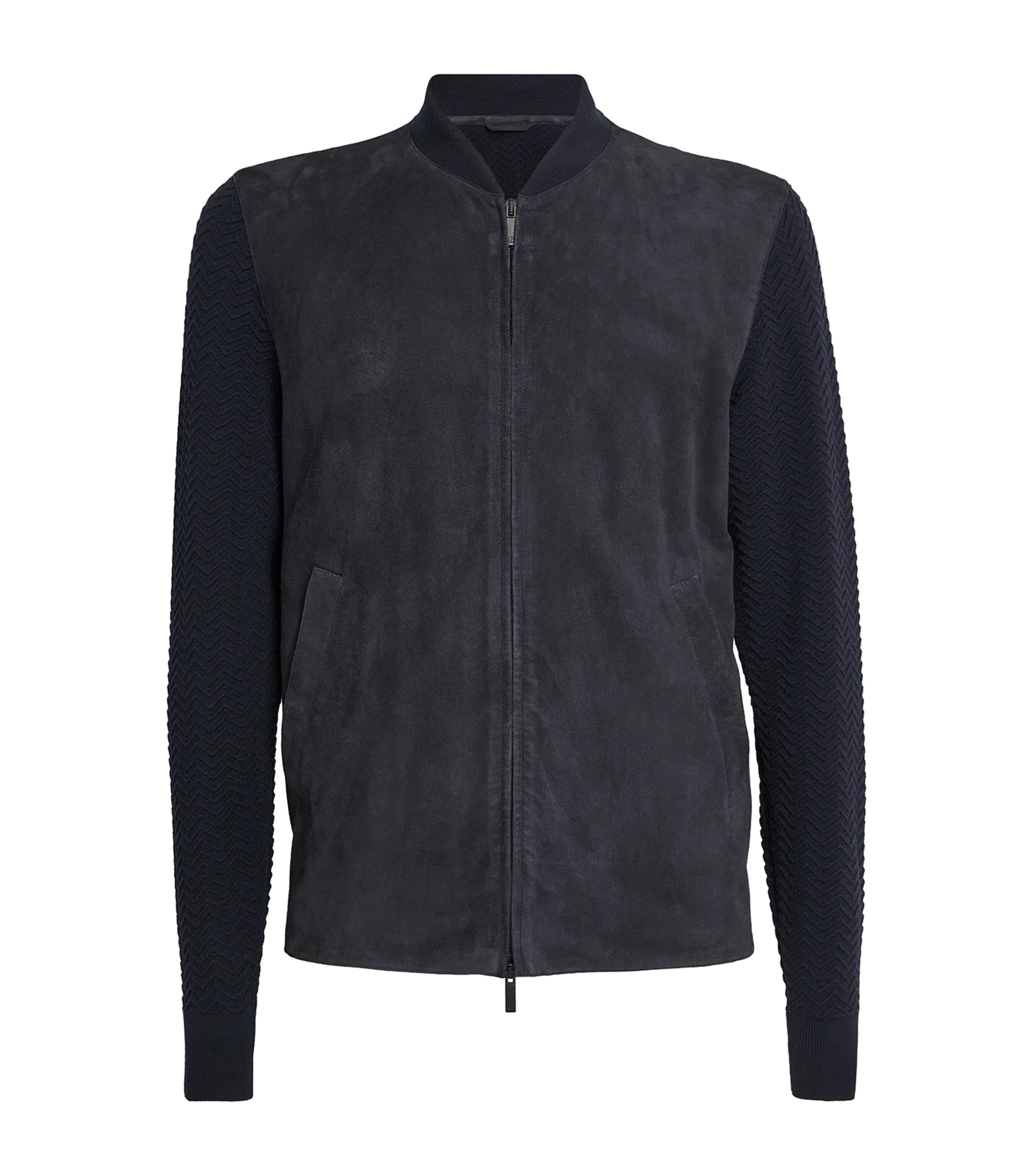 Suede Virgin Wool-Sleeve Bomber Jacket
