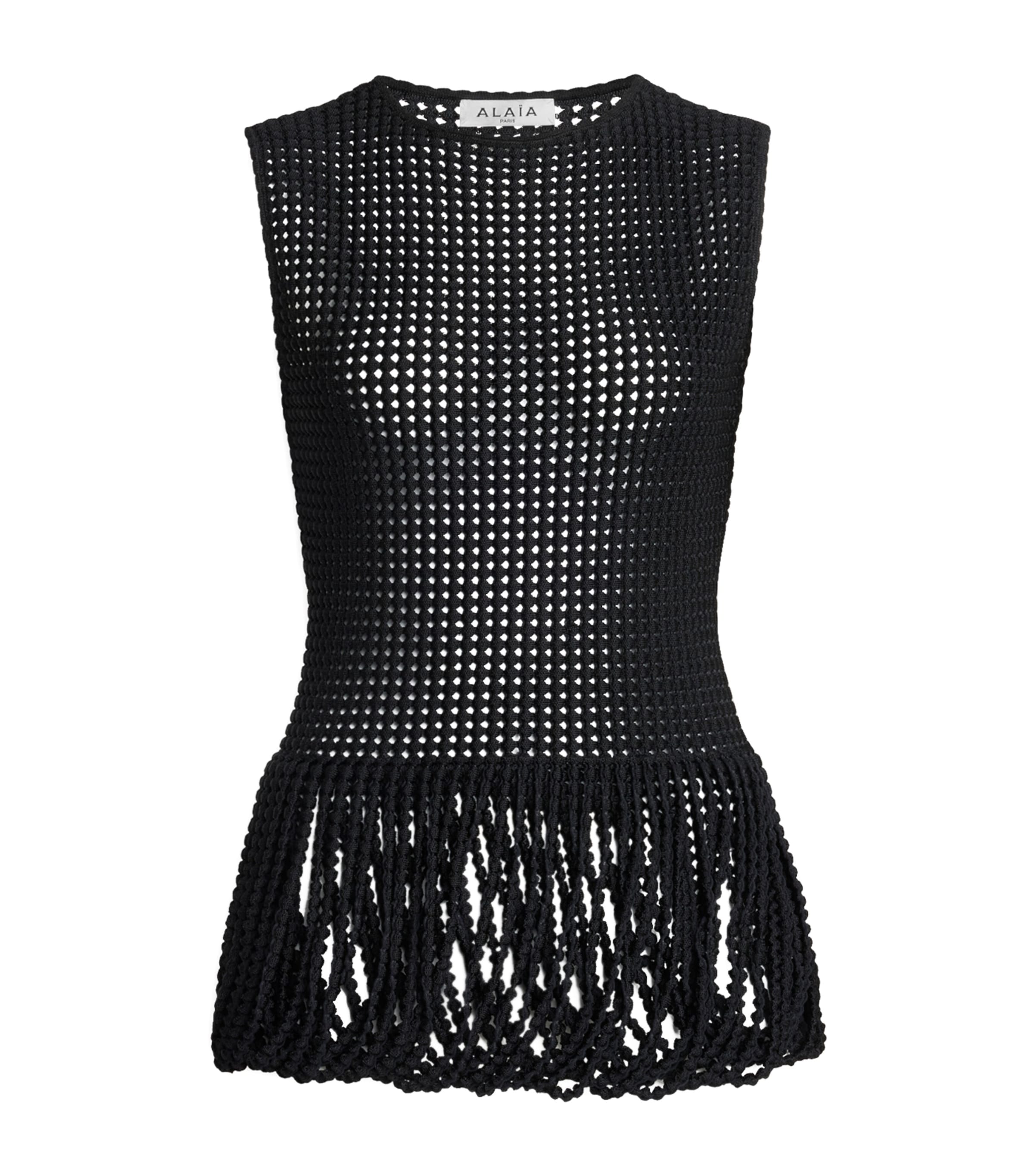 Alaïa Womens Mesh Peplum Tank Top Noir Alaia