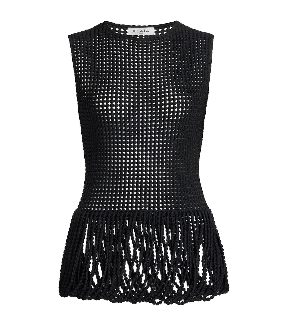 Alaïa Womens Mesh Peplum Tank Top Noir Alaia