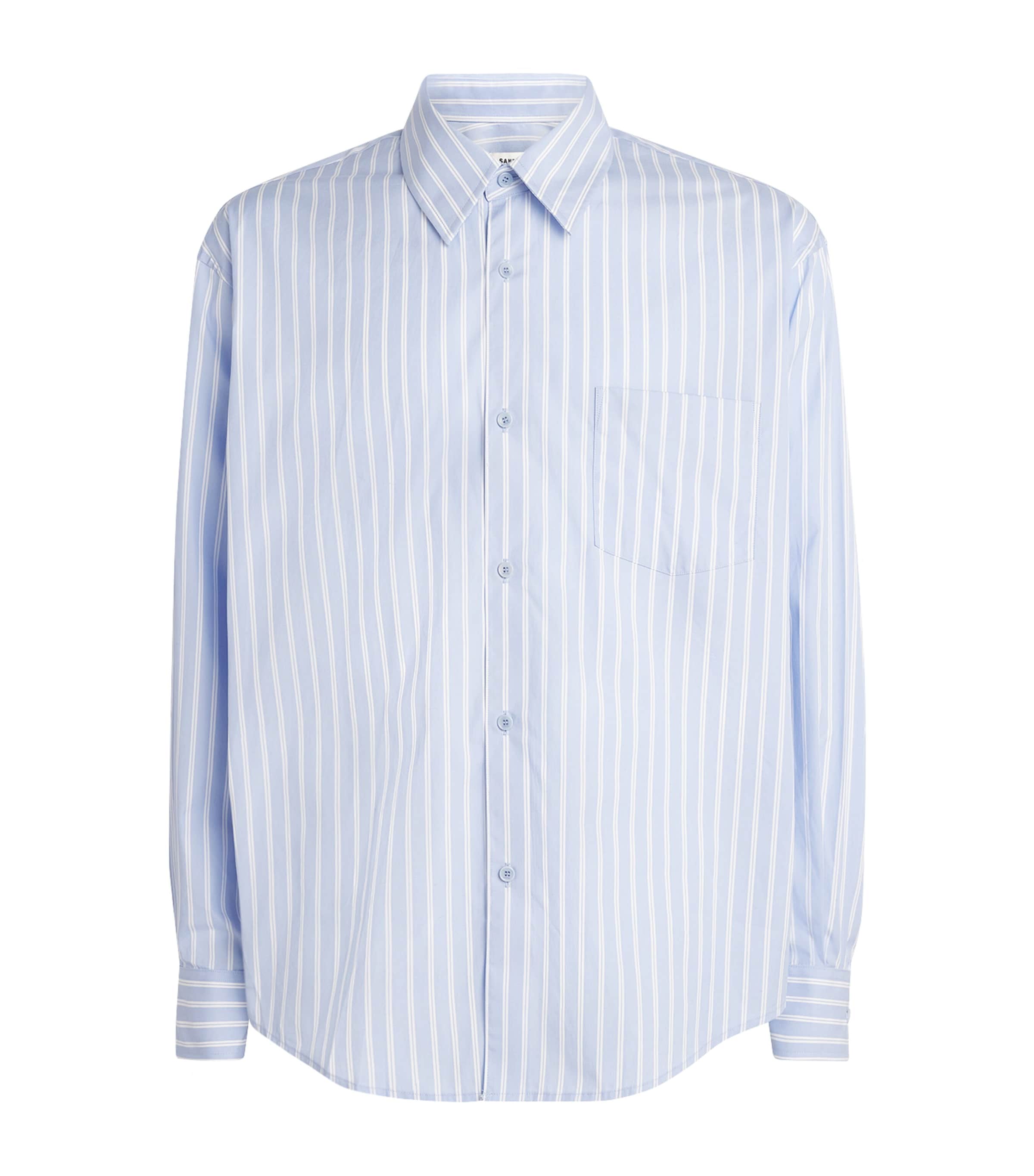 Sandro Paris Mens Cotton Stripe Shirt Sky Blue / White