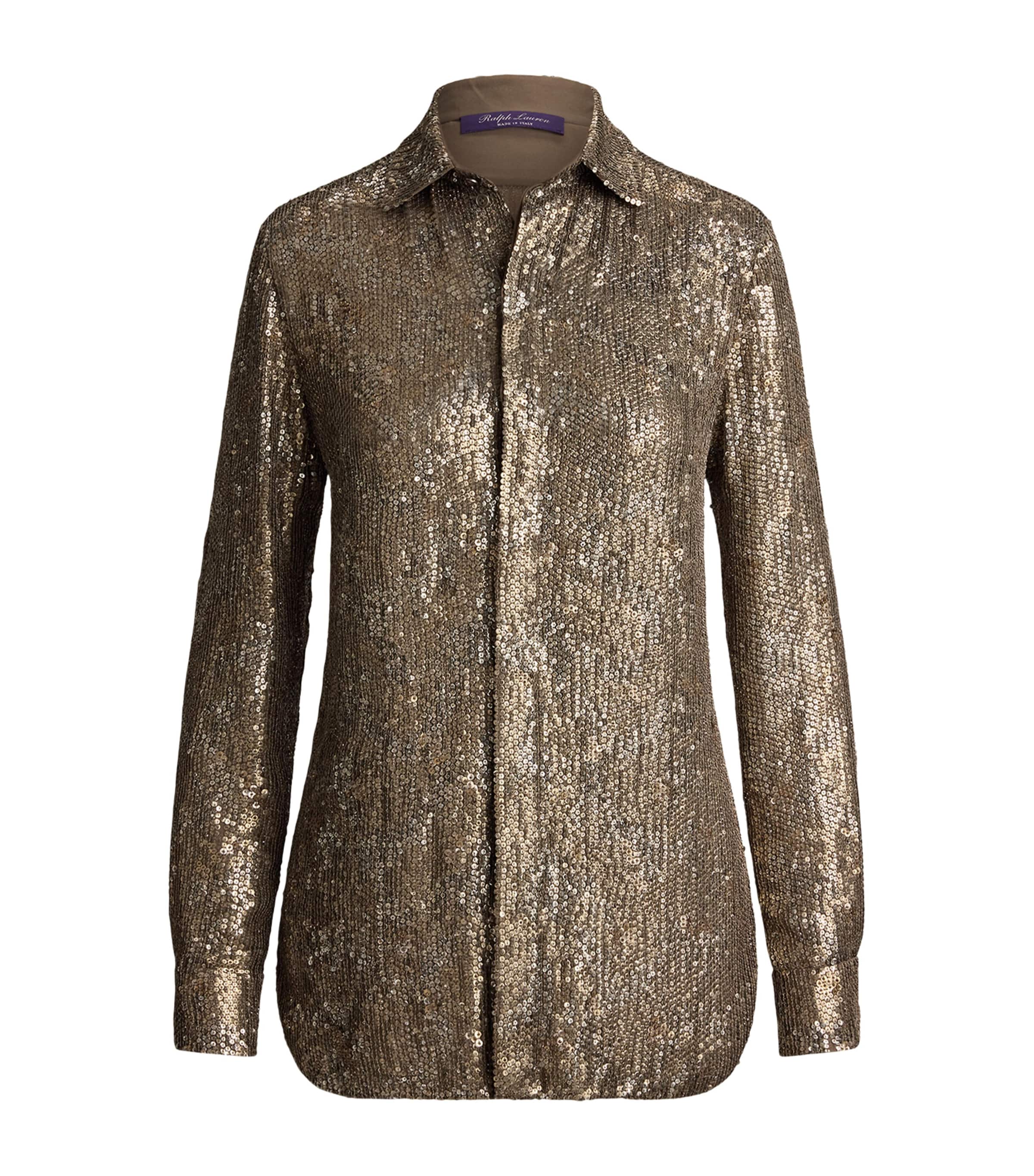 Ralph Lauren Collection Womens Mulberry Silk Embellished Shirt Champagne