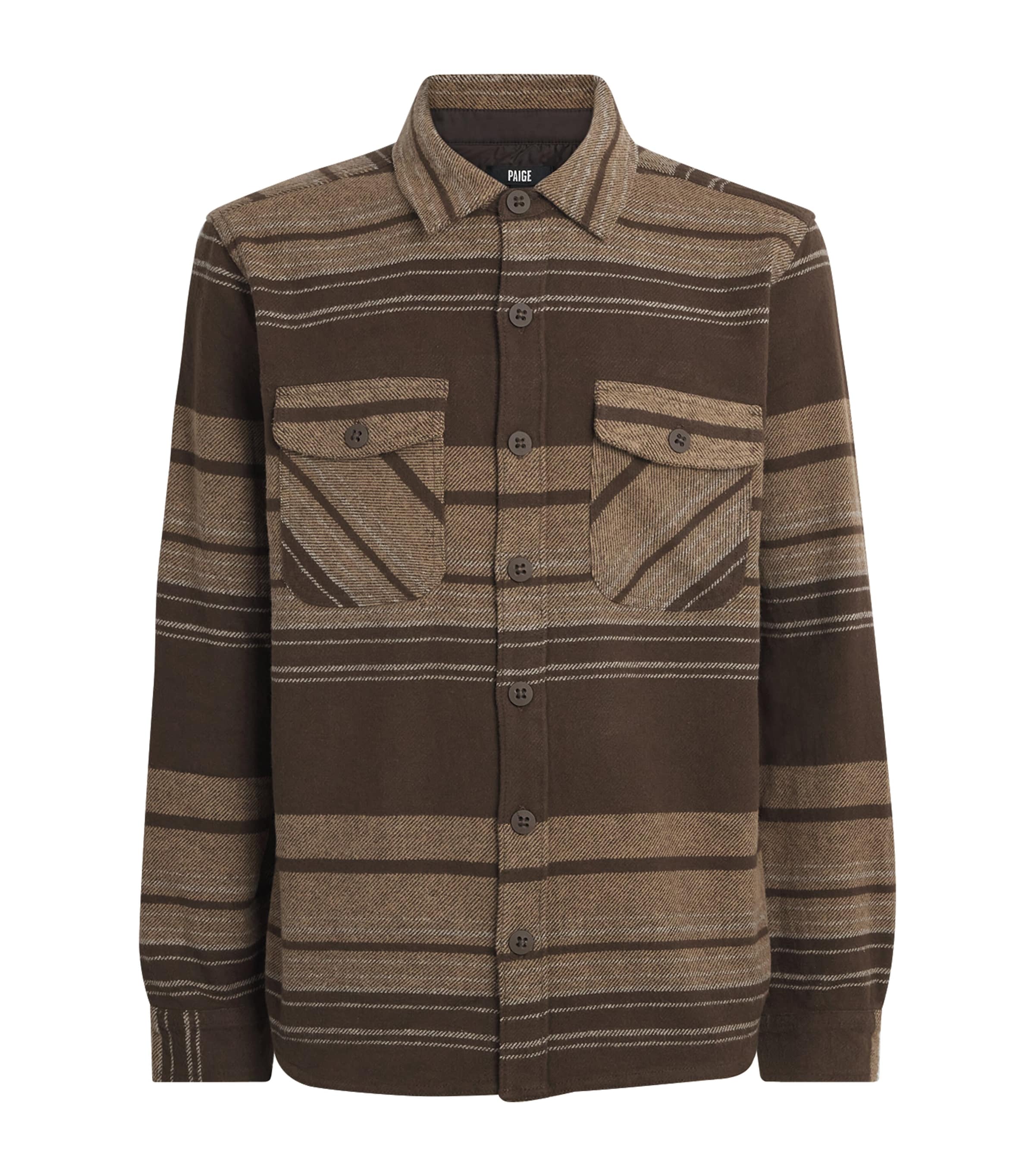 PAIGE Mens Cotton Stripe Seymore Overshirt Brimstone / Sable
