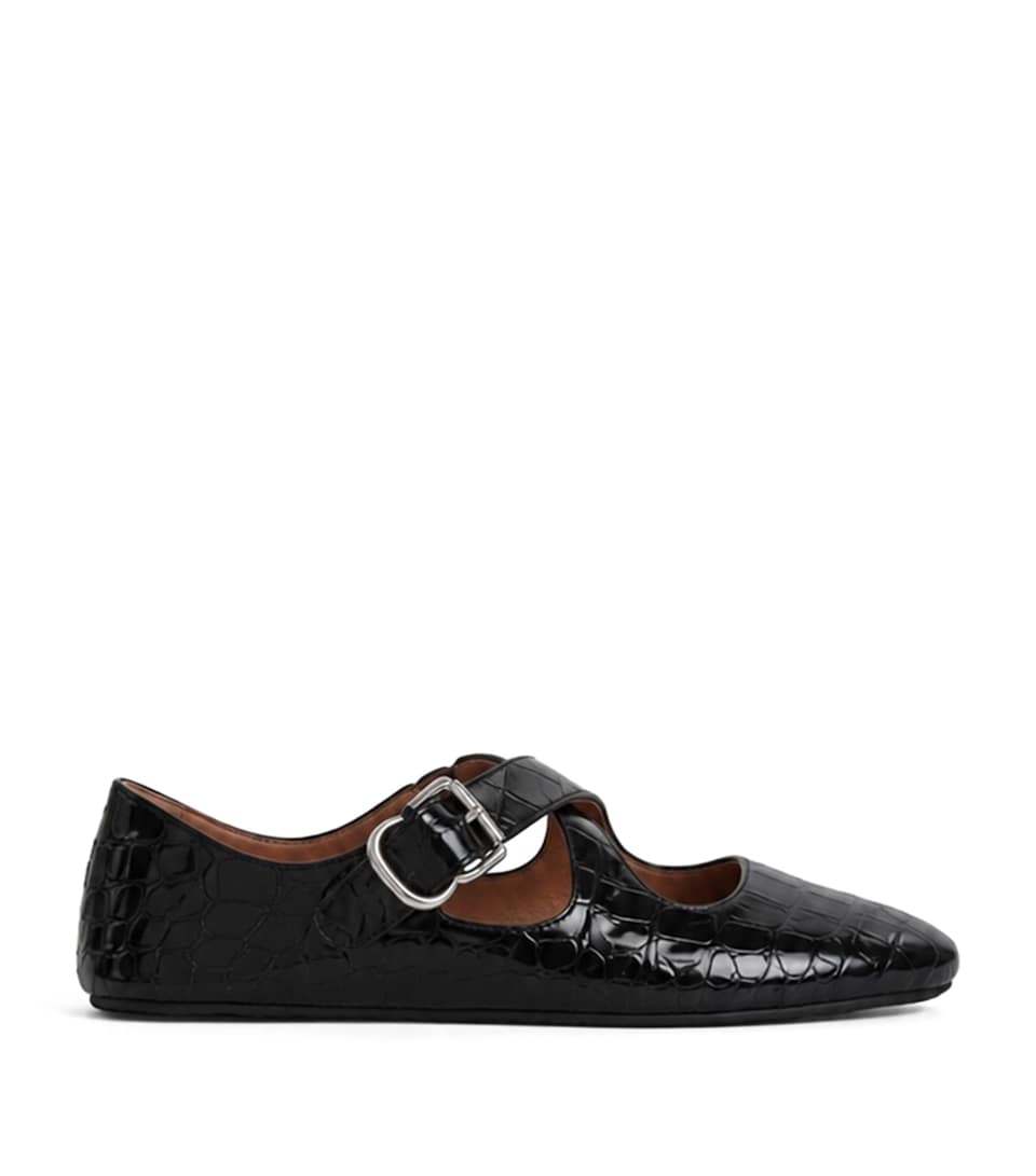 Alaïa Croc-Effect Leather Criss-Cross Ballet Flats Black