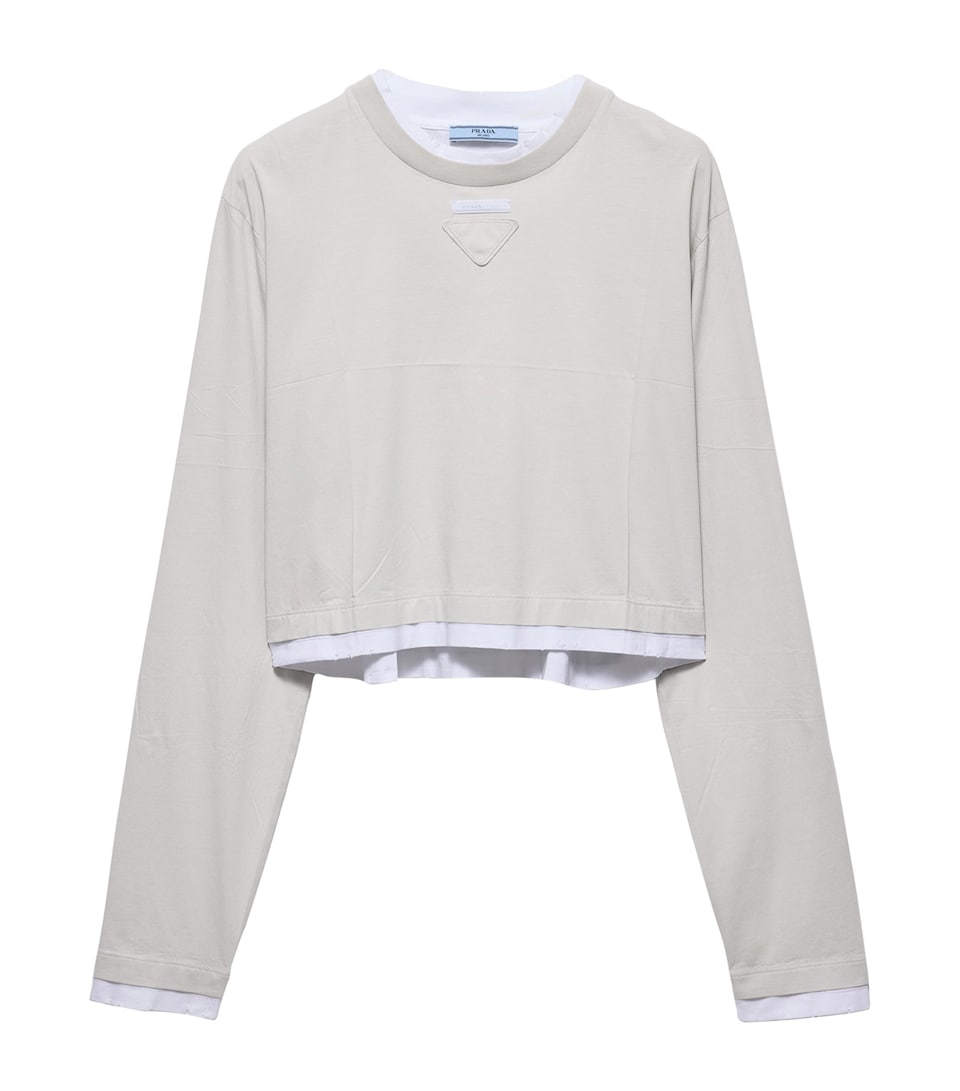 Prada Womens Layered Long-Sleeve T-Shirt Grey