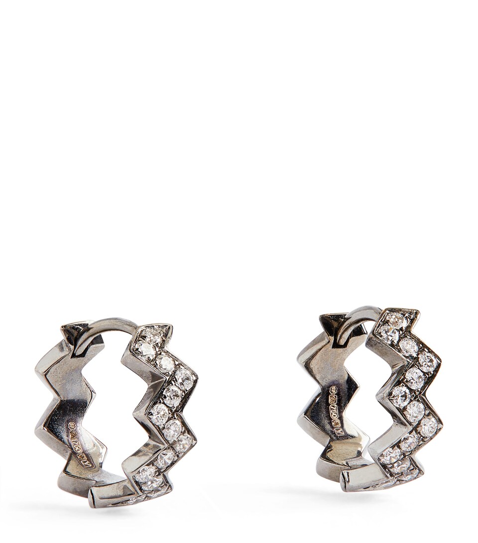 Blackened White Gold and Diamond Ziggy Hoop Earrings