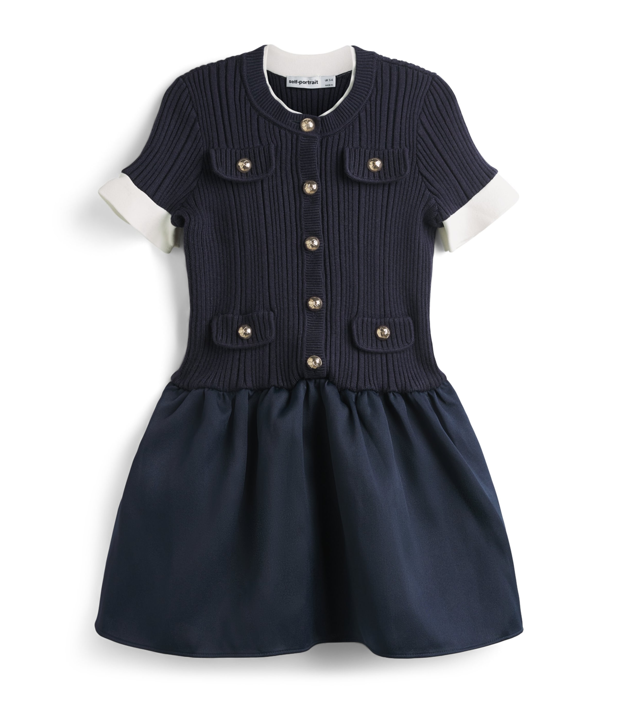 Self-Portrait Kids Rib-Knit Dress (3-12 Years) Navy