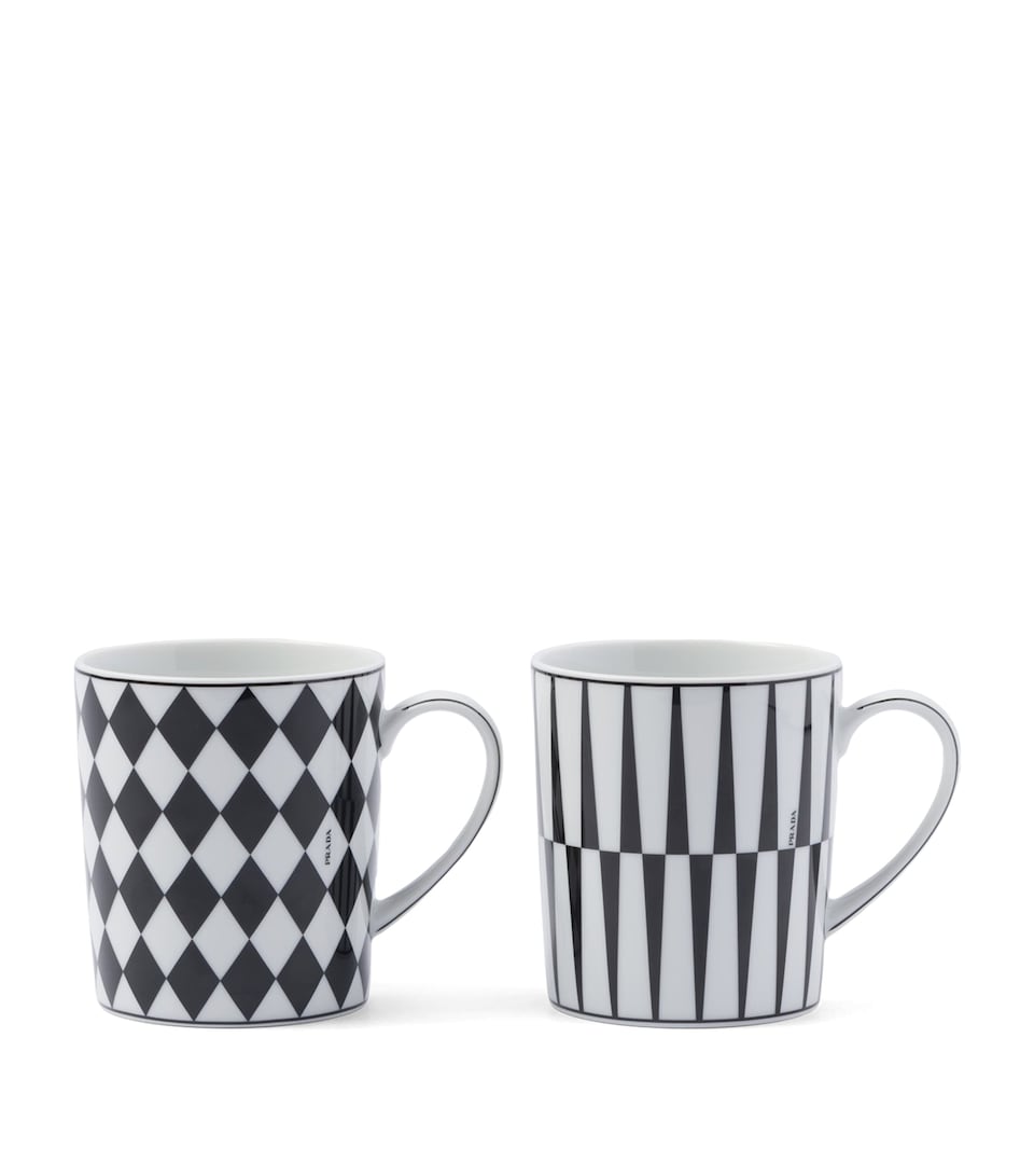 Porcelain Checkerboard and Stripes Mugs (Set of 2)