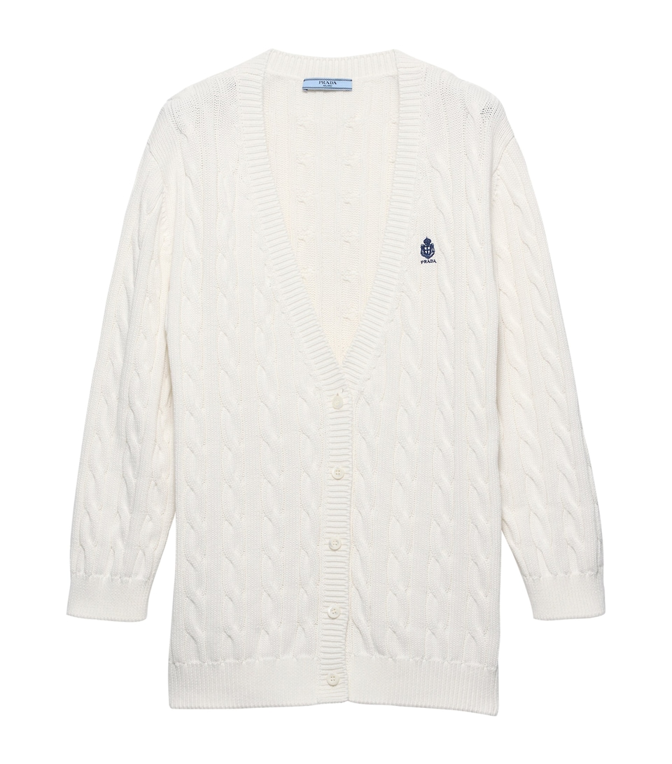 Prada Womens Cotton Cable-Knit Cardigan White
