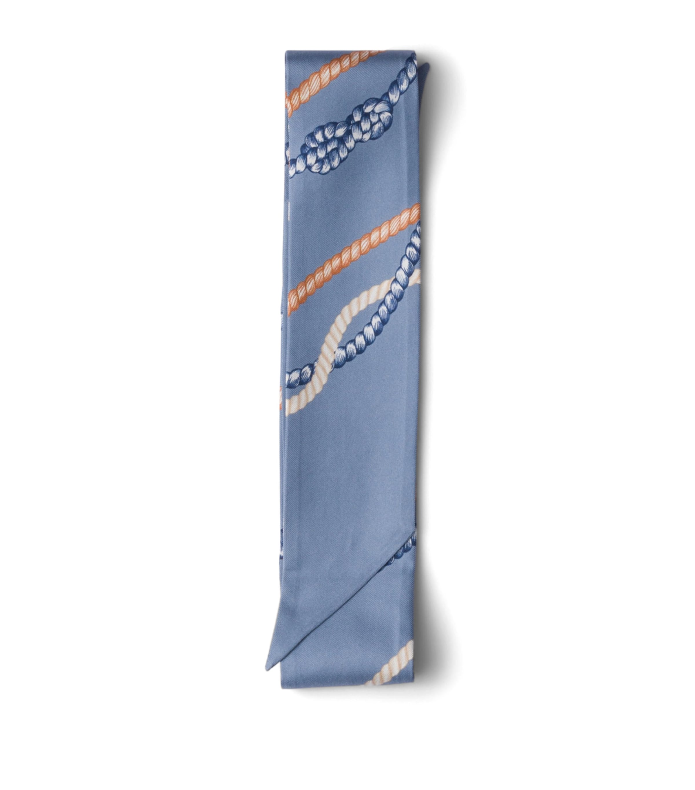Prada Silk Twill Ropes Print Skinny Scarf Blue
