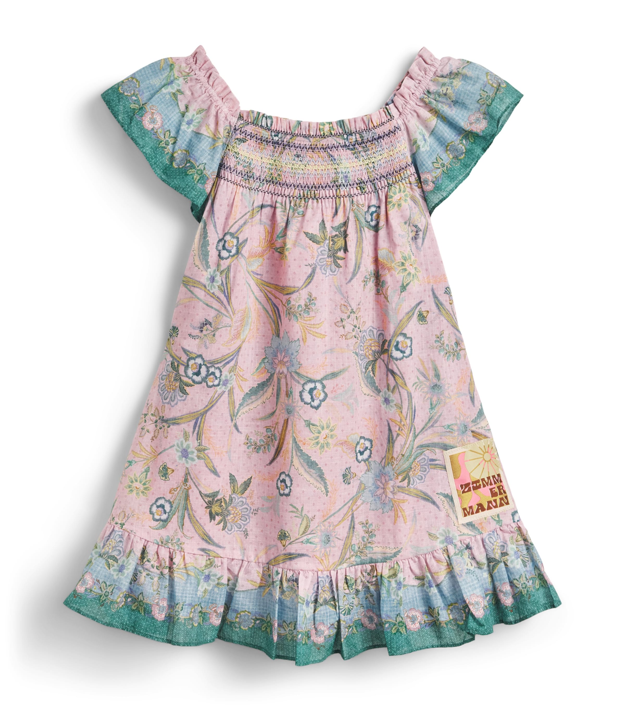 Zimmermann Kids Cotton Indra Flutter Dress (2-12 Years) Lilac Scarf Floral