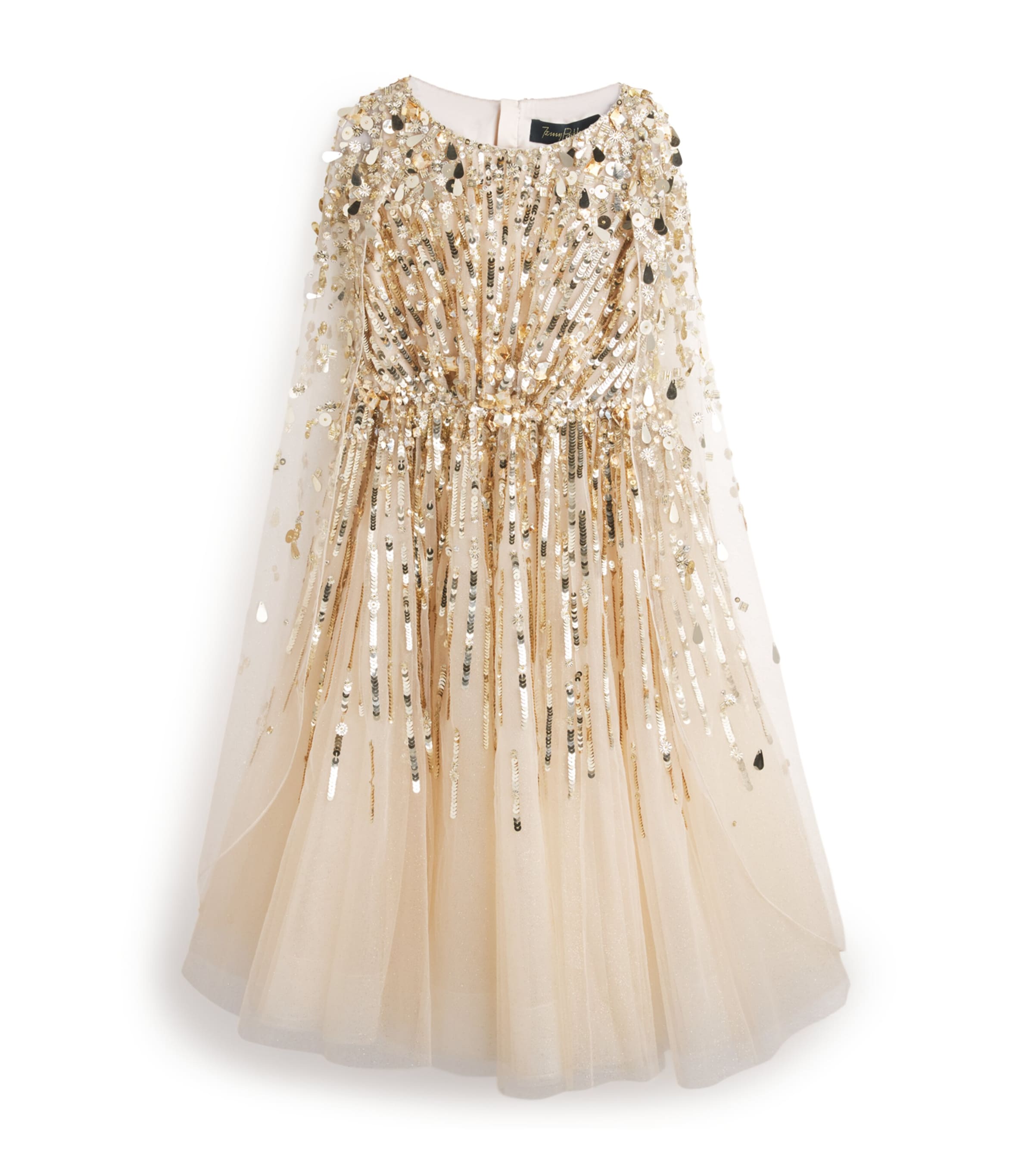 Tulle Embellished Goldy Cape Dress (6-12 Years)
