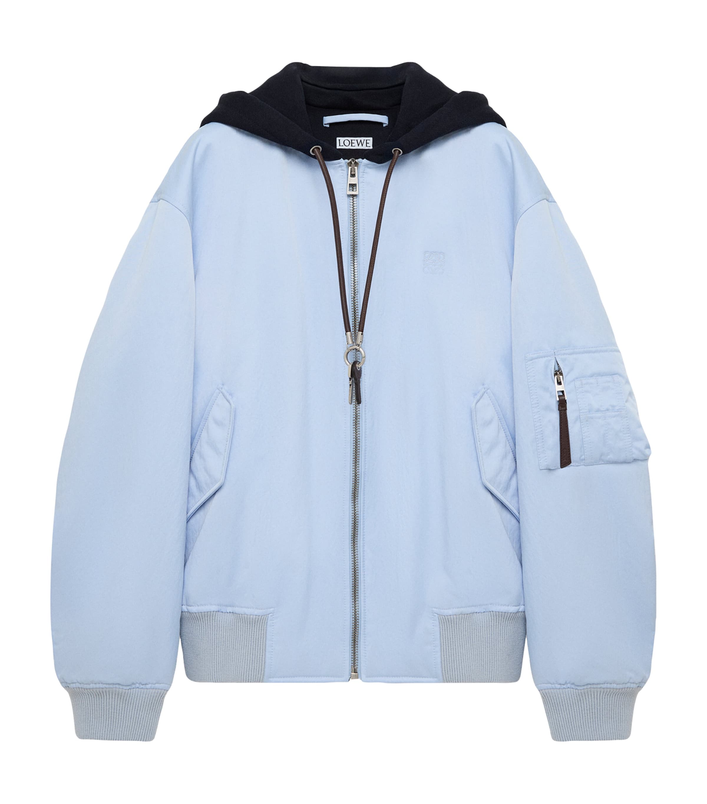 LOEWE Mens Anagram Hooded Bomber Jacket Blue
