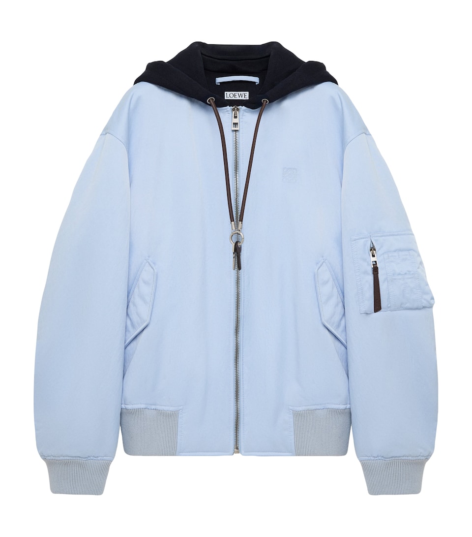 LOEWE Mens Anagram Hooded Bomber Jacket Blue