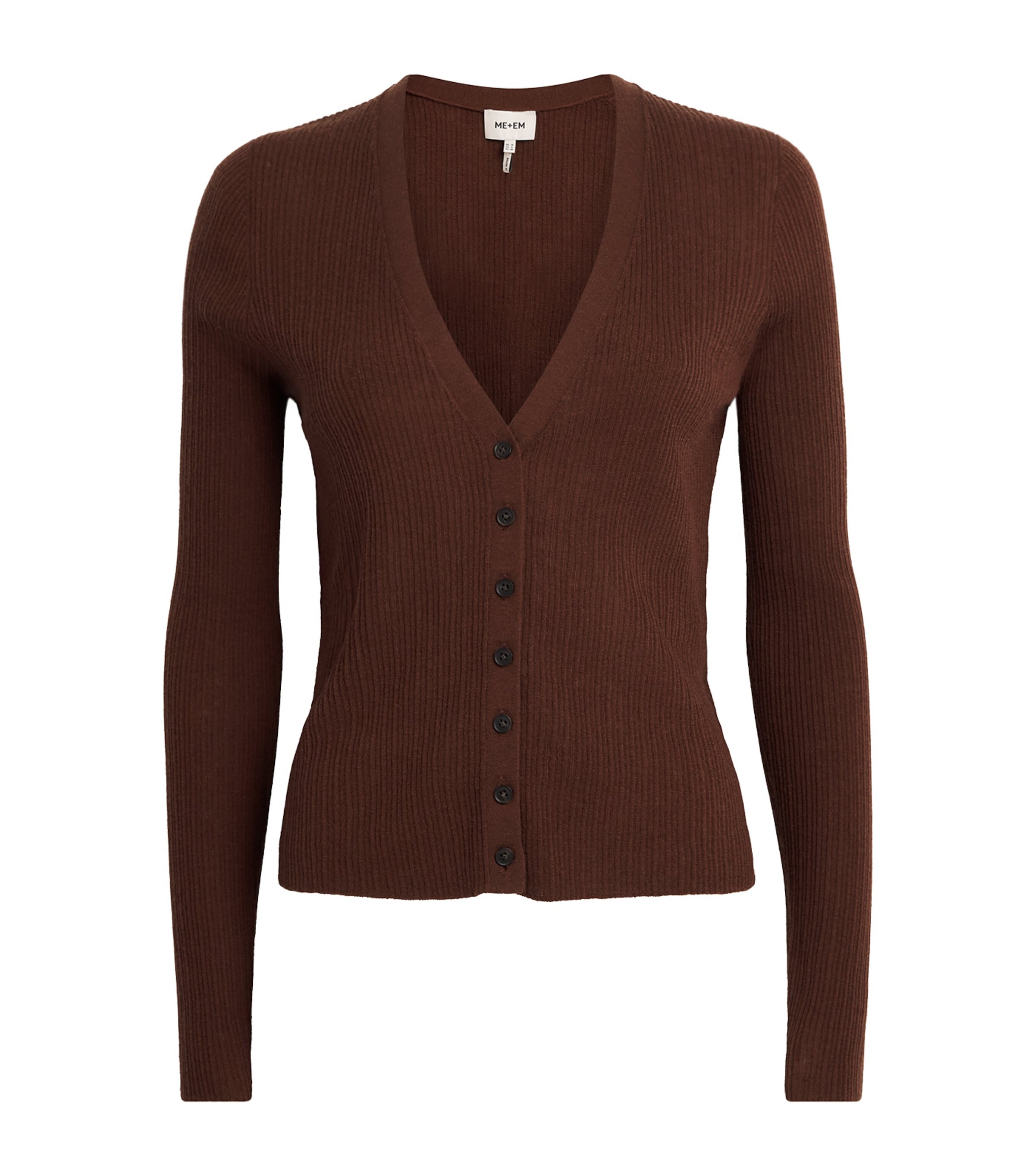 ME+EM Womens Merino Wool-Cashmere Slim Cardigan Pecan Brown