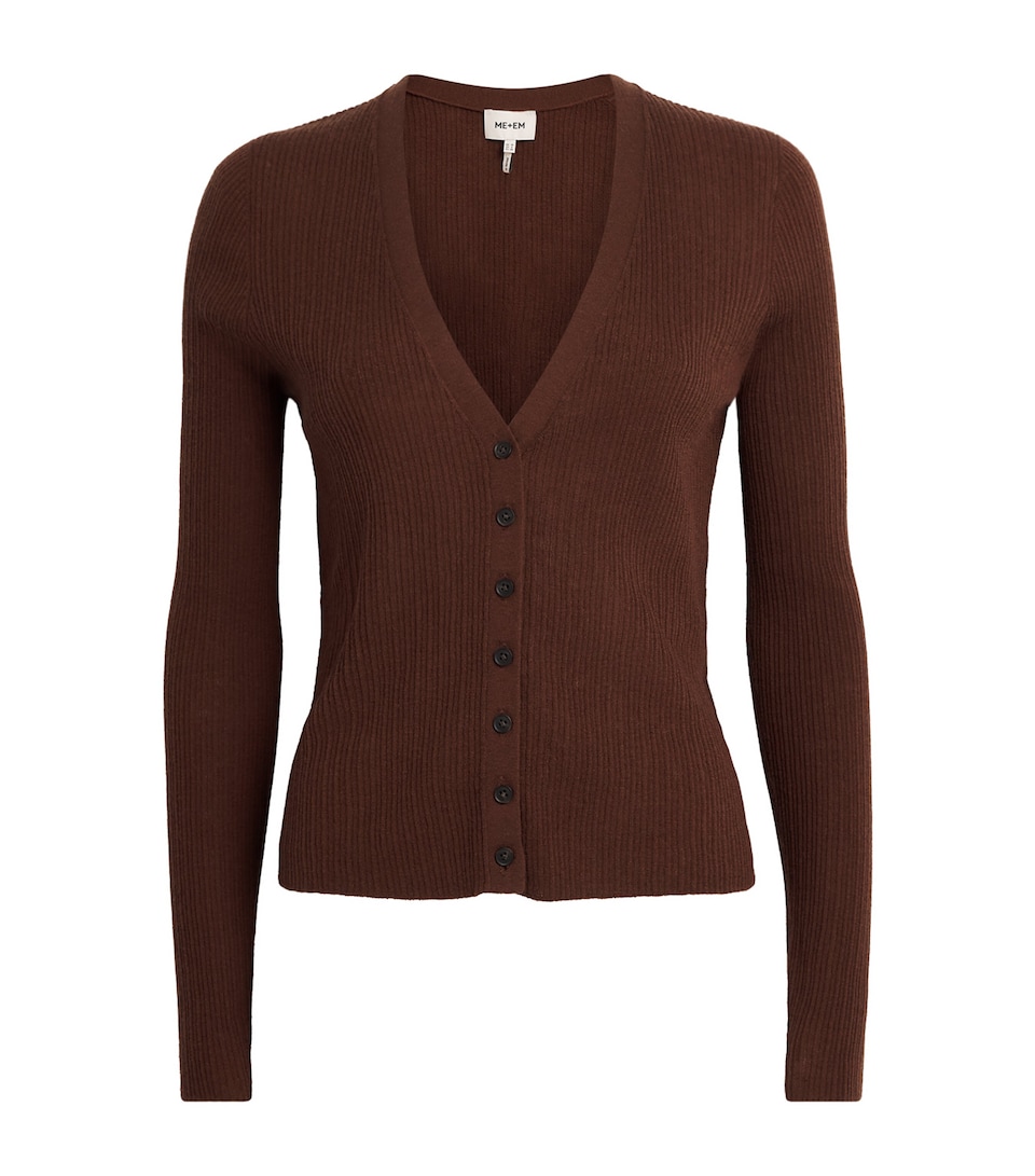ME+EM Womens Merino Wool-Cashmere Slim Cardigan Pecan Brown