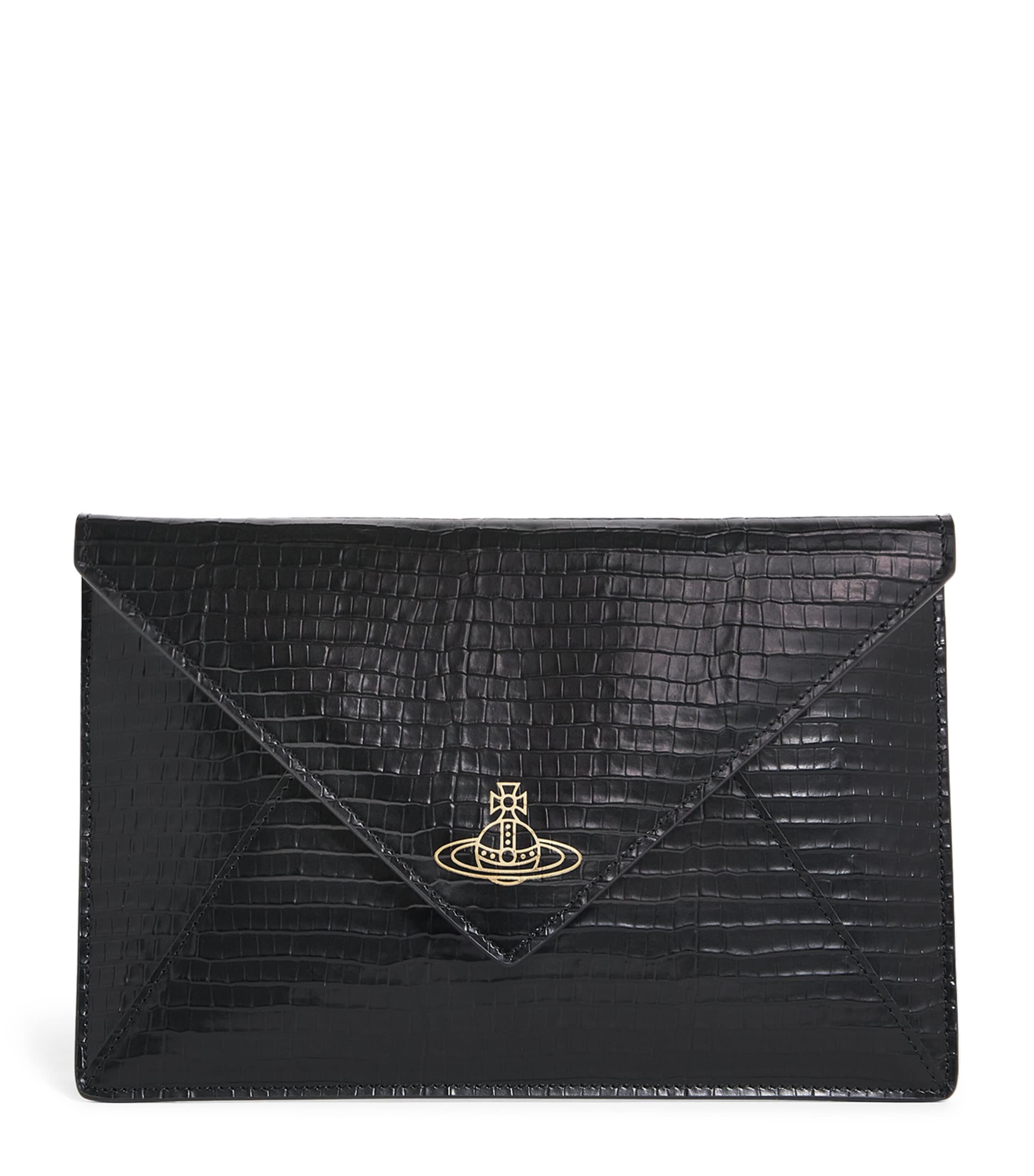 Croc-Embossed Leather Envelope Clutch Bag