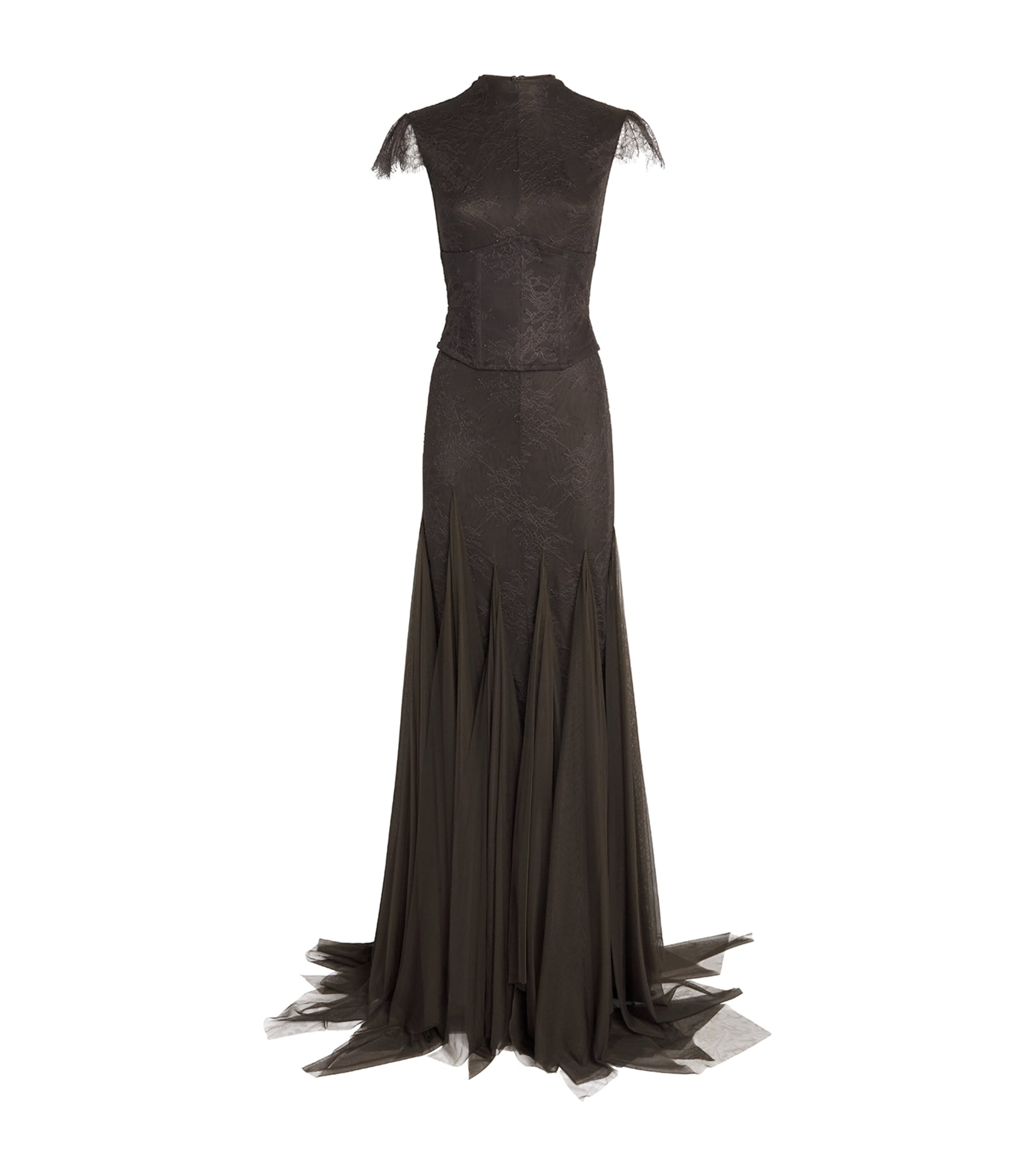 De La Vali Womens Lace-Tulle Zephyra Maxi Dress Chocolate Brown