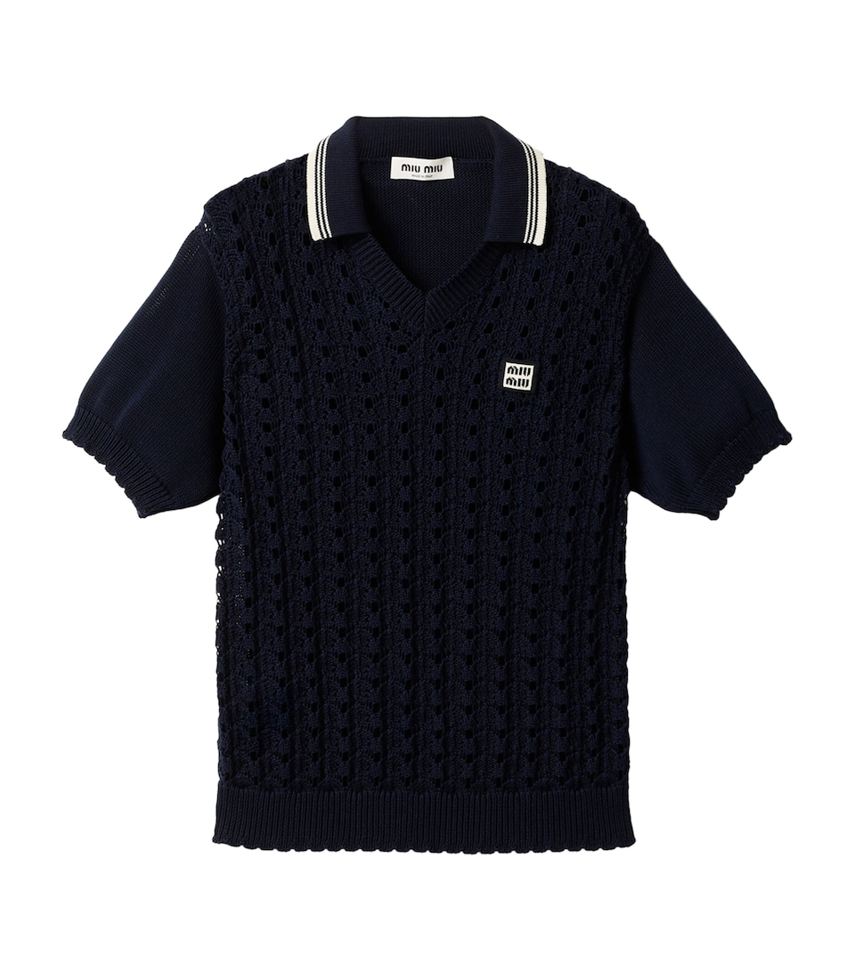 Miu Miu Womens Cotton Polo Sweater Blue