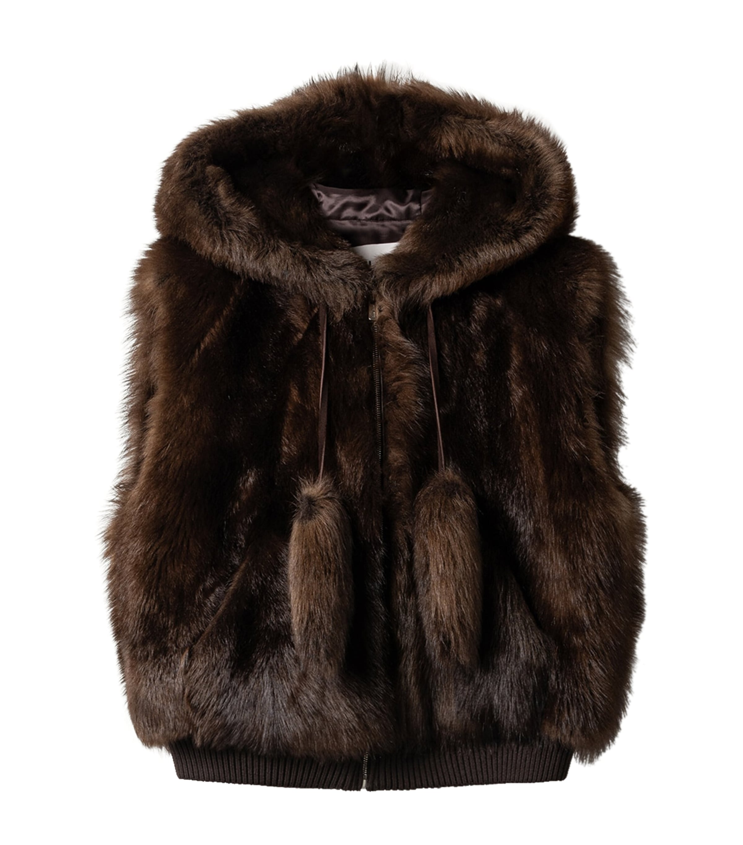 Miu Miu Womens Shearling Hooded Gilet Brown