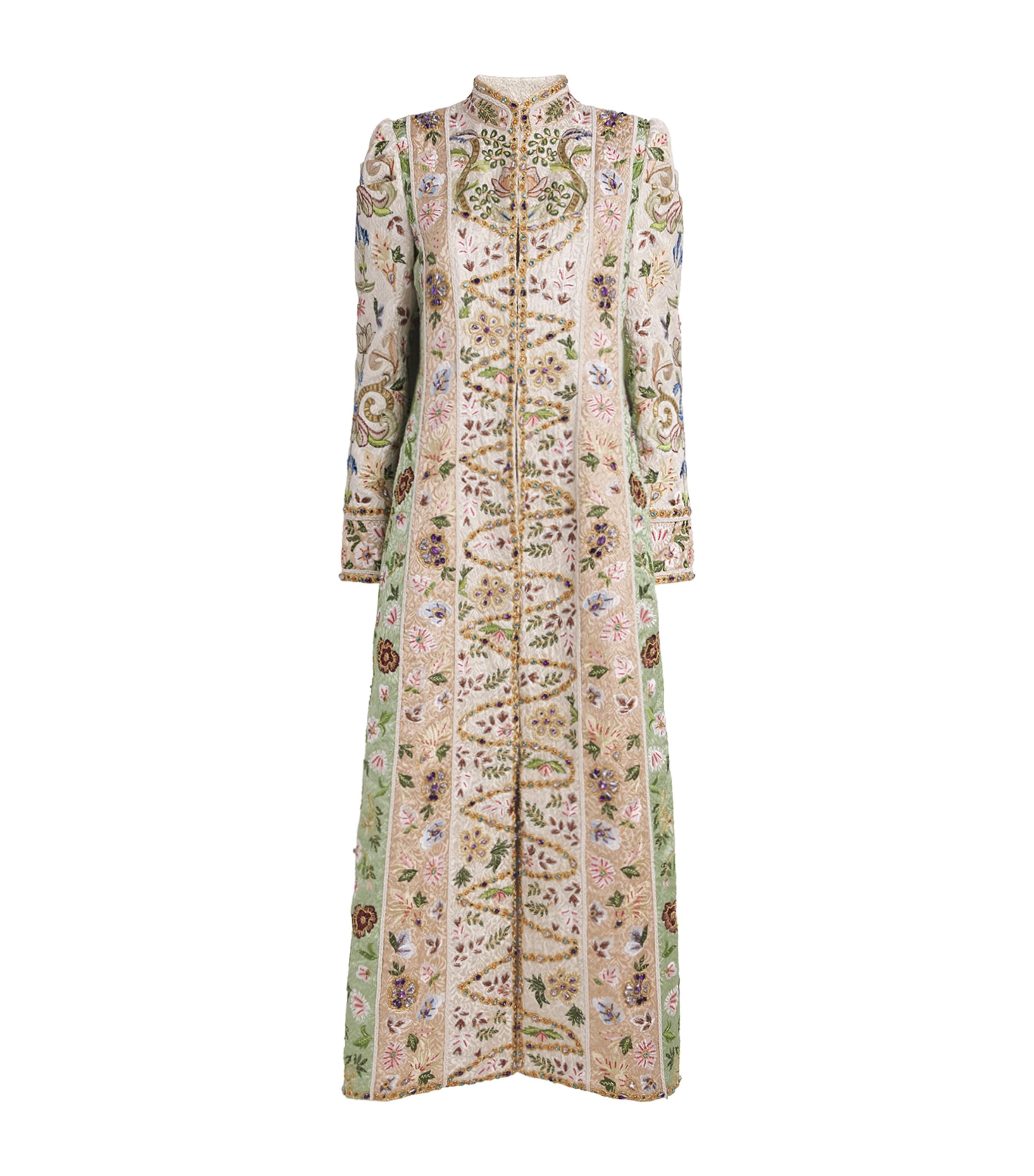 Alice+Olivia Womens Embellished Thomas Maxi Coat Champagne/multi