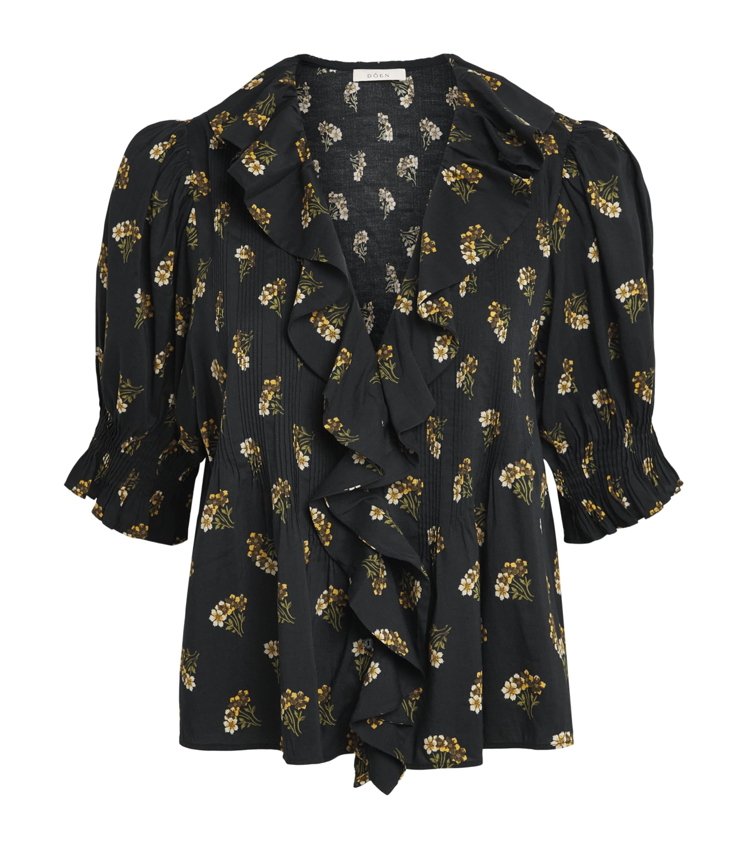DÔEN Womens Floral Henri Blouse Buttercup Bouquet