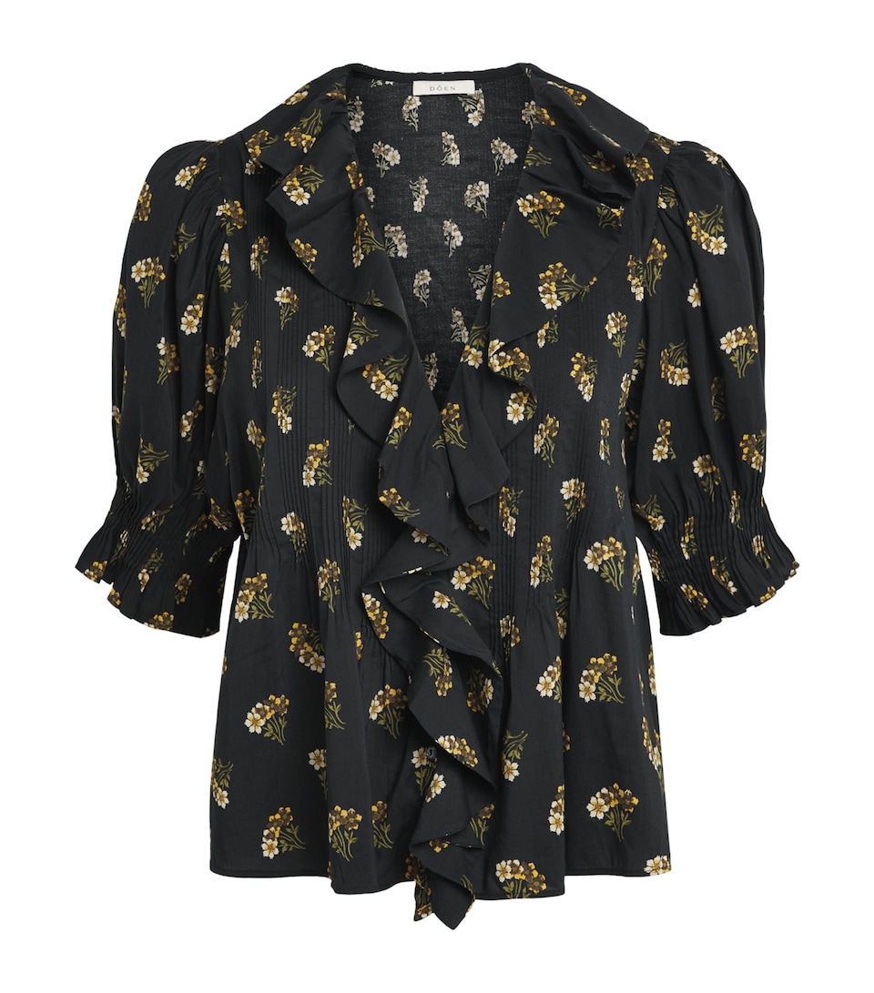 DÔEN Womens Floral Henri Blouse Buttercup Bouquet