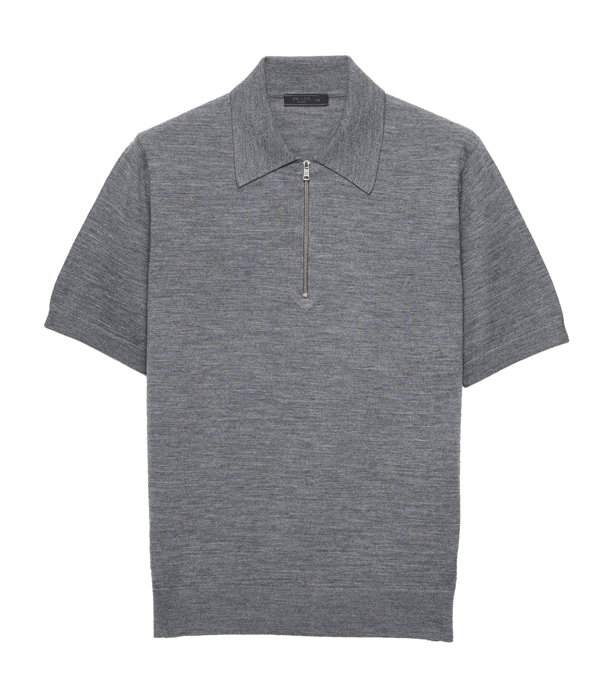 Prada Mens Wool Zip-Up Polo Shirt Grey