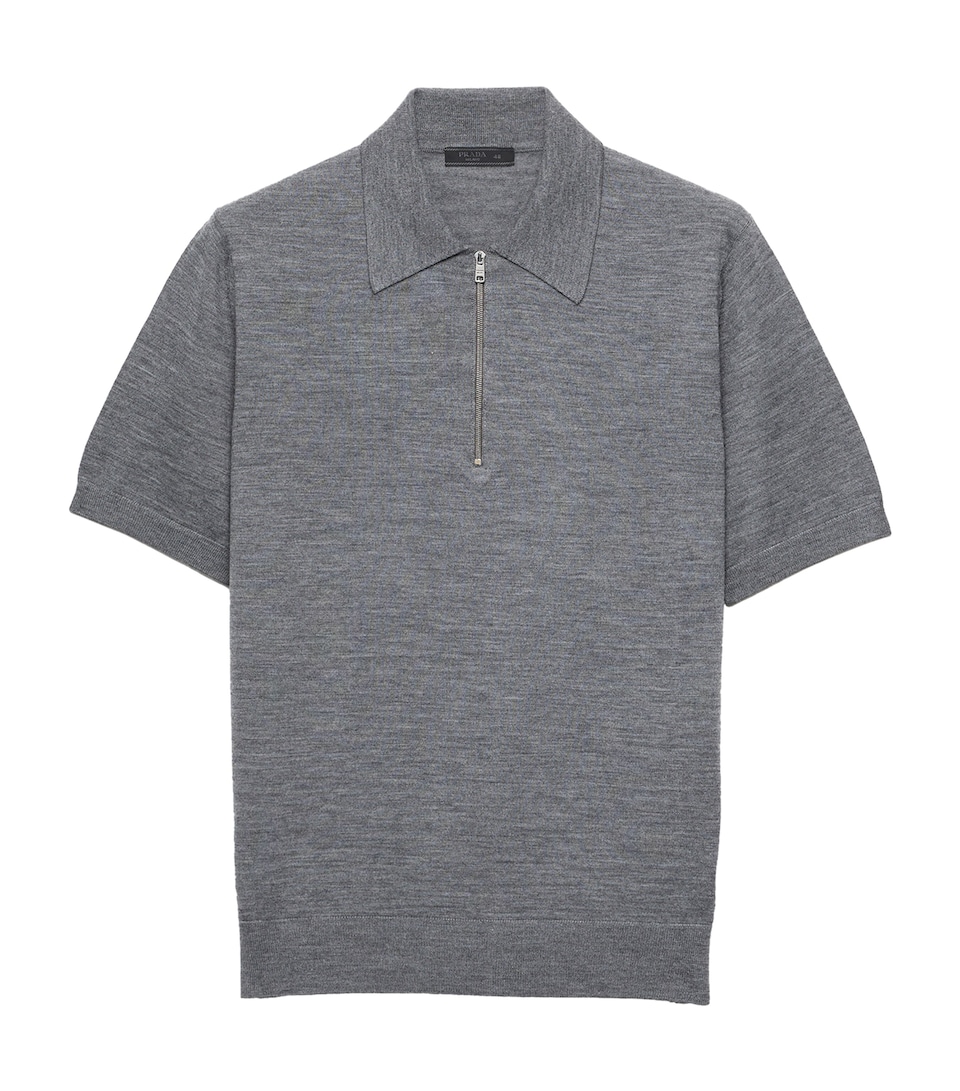 Prada Mens Wool Zip-Up Polo Shirt Grey