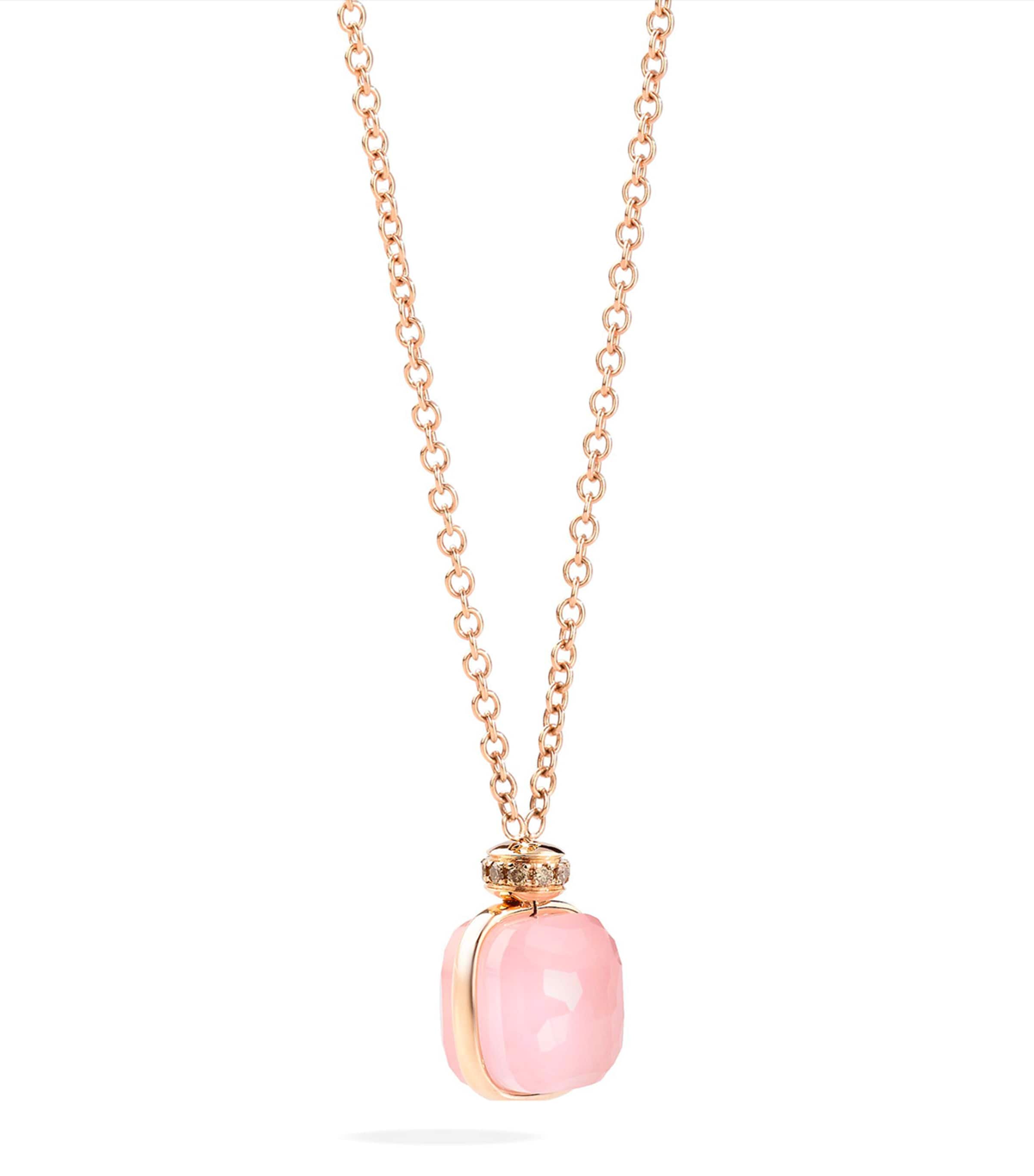 Mixed Gold, Rose Quartz and Diamond Nudo Necklace