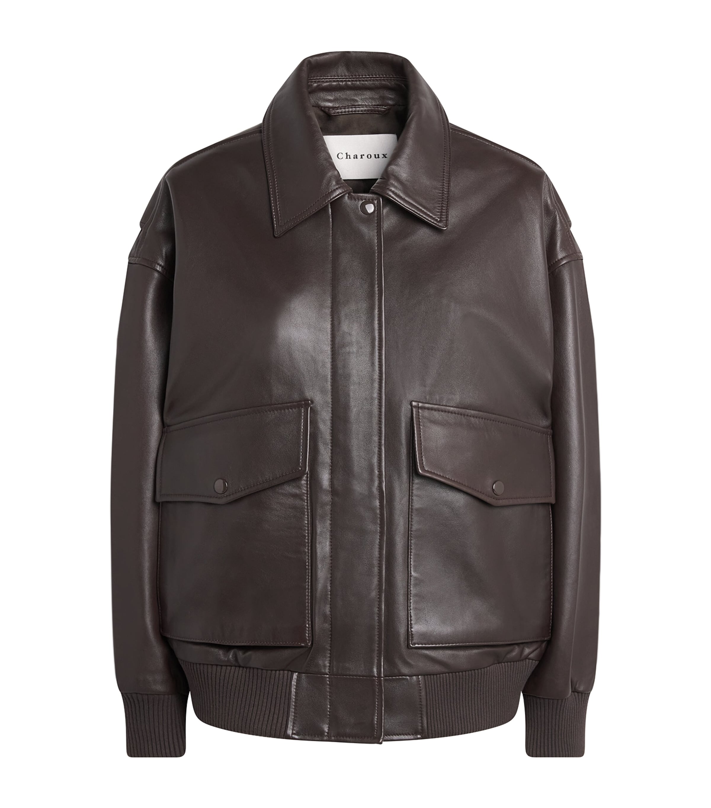 CHAROUX Womens Leather Georgie Bomber Jacket Choc Brown