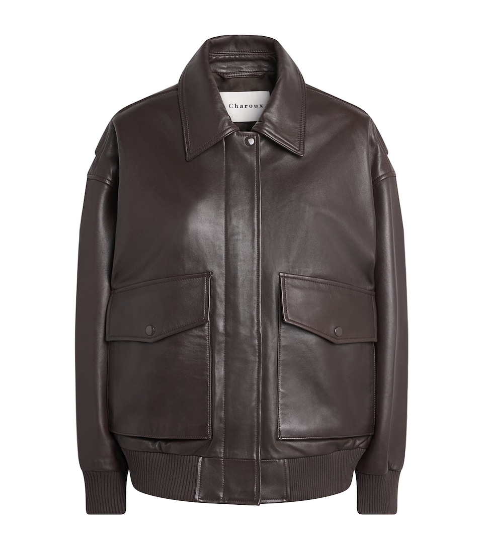 CHAROUX Womens Leather Georgie Bomber Jacket Choc Brown