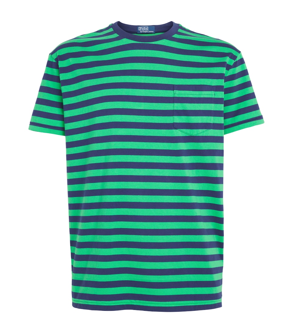 Polo Ralph Lauren Mens Cotton Stripe Classic Fit T-Shirt Ss Emerald/drk Coblt