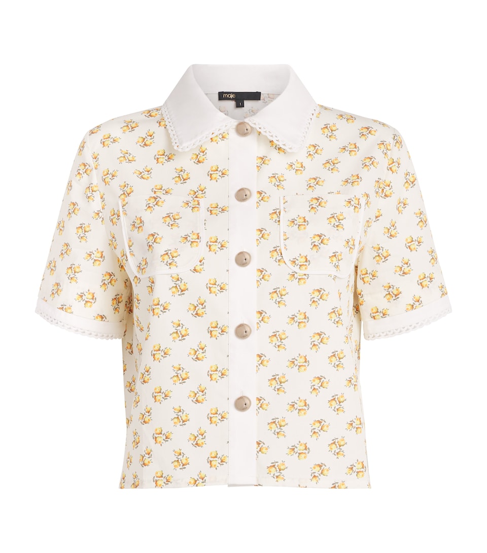 Maje Womens Lace-Trim Floral Shirt Yellow Small Flowers