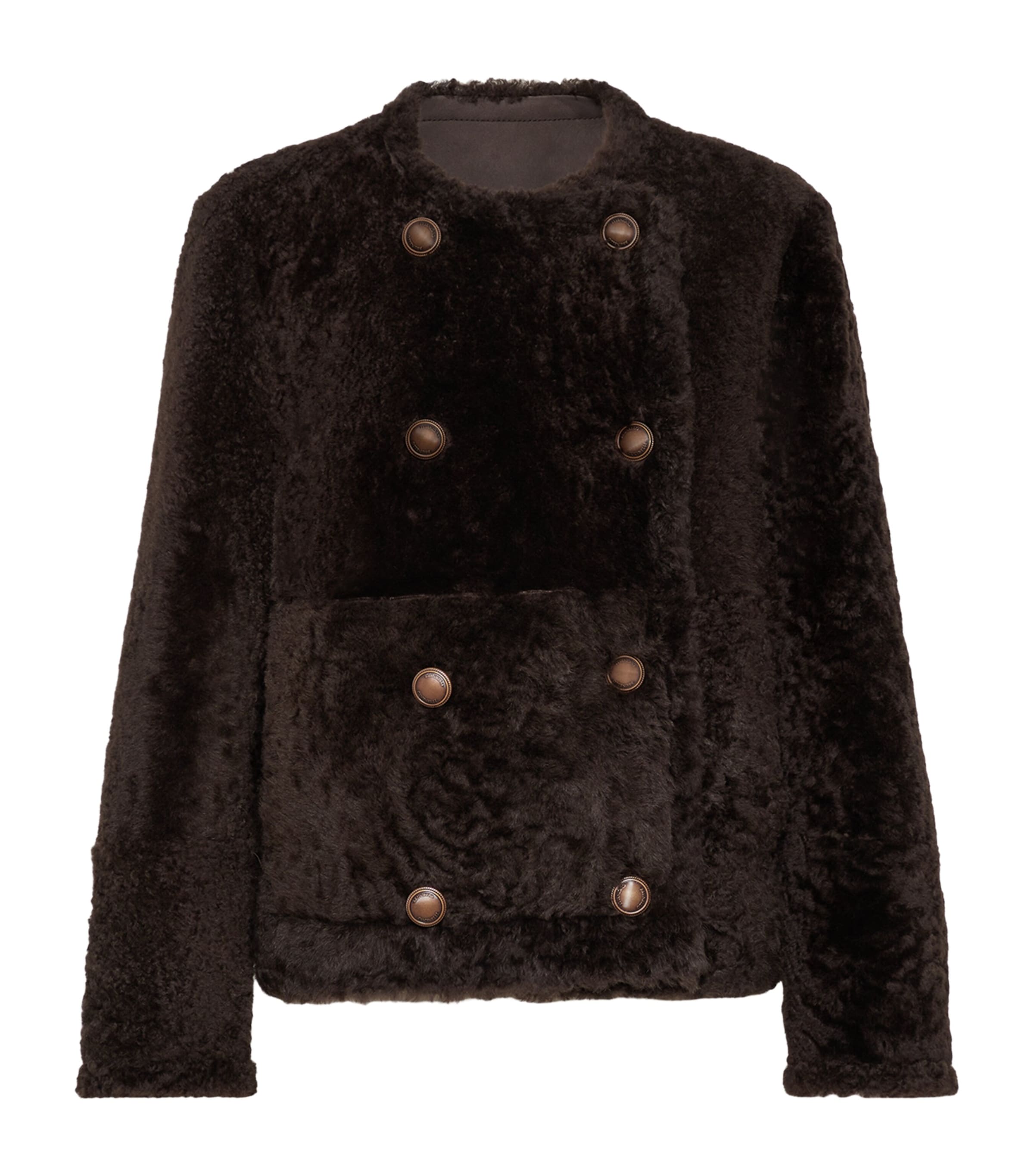 Brunello Cucinelli Womens Shearling-Leather Reversible Pea Coat