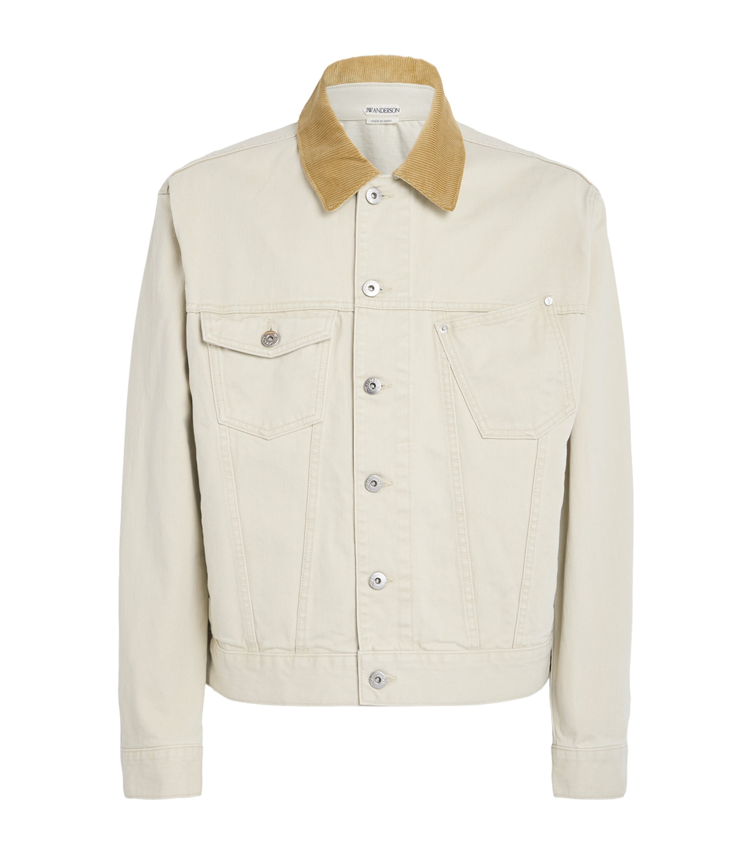 JW Anderson Mens Corduroy-Collar Denim Jacket Ecru