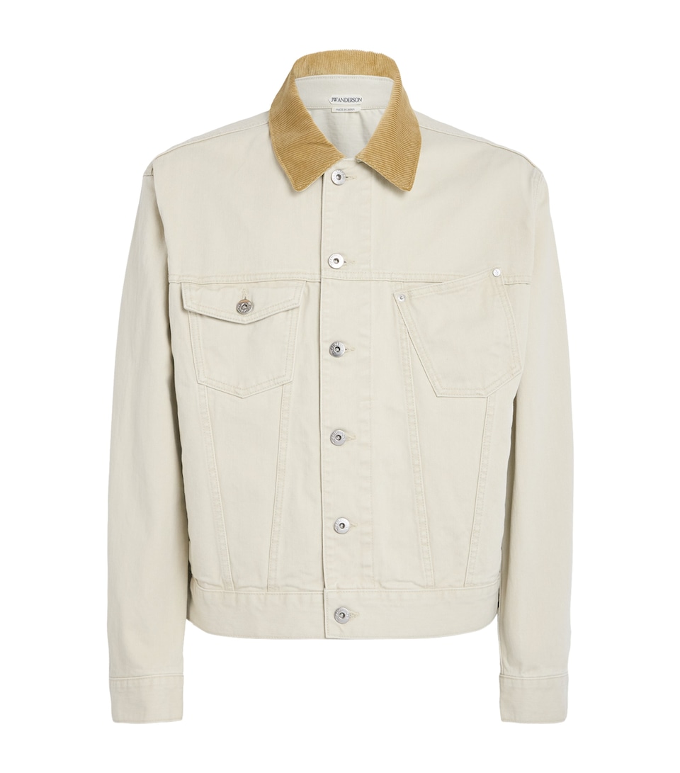 JW Anderson Mens Corduroy-Collar Denim Jacket Ecru