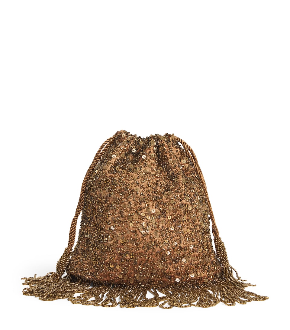 Rixo Silk Embellished Orla Clutch Bag Scatter Embell Gold