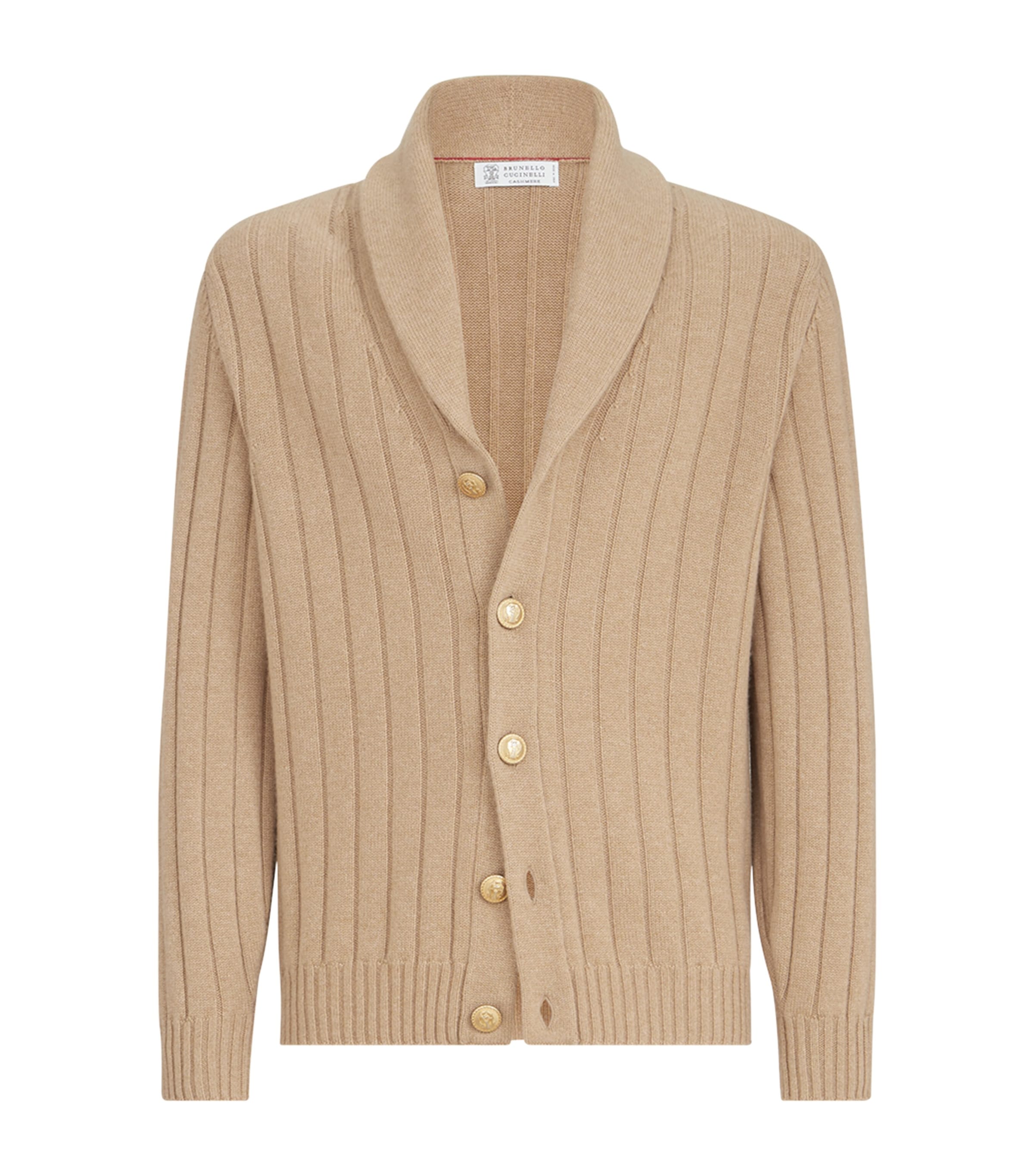 Brunello Cucinelli Mens Cashmere Ribbed Cardigan Camel