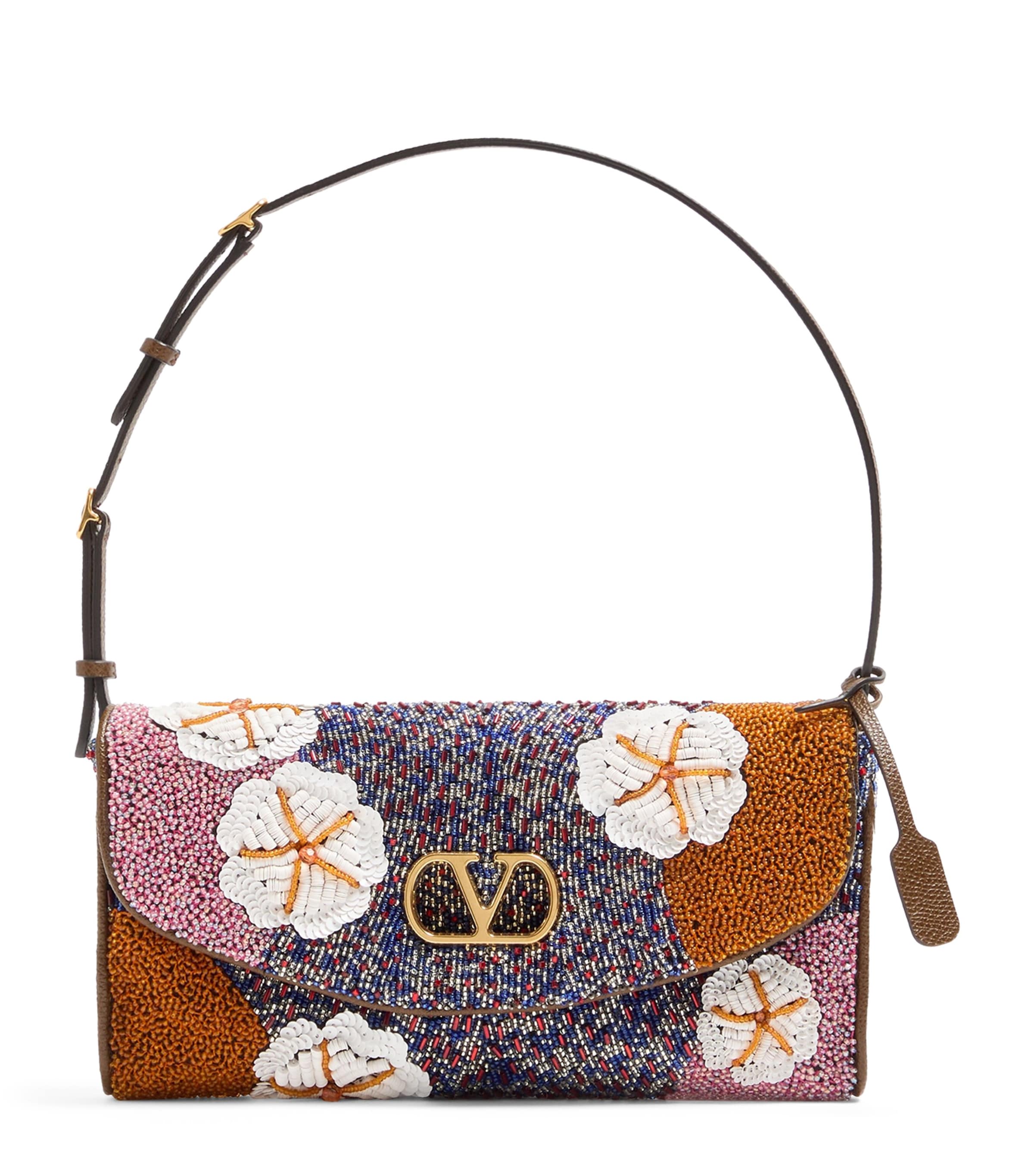 Valentino Garavani Silk Sequin and Bead DeVain Shoulder Bag