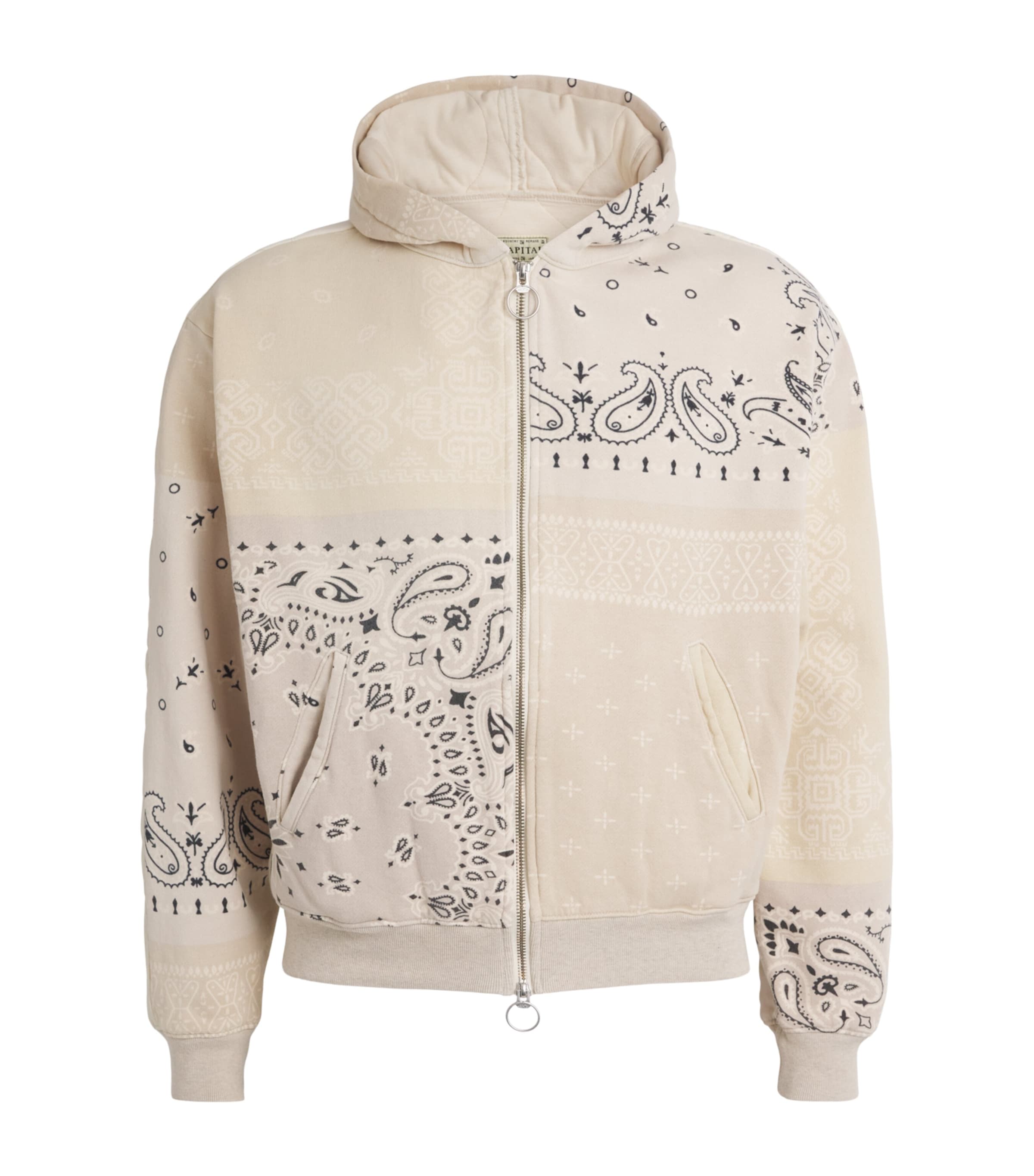 Kapital Mens Cotton Quilted Bandana Hoodie Ecru