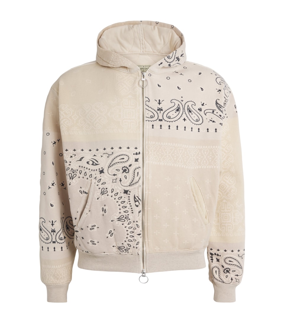 Kapital Mens Cotton Quilted Bandana Hoodie Ecru